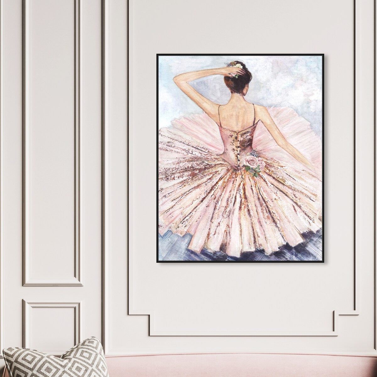 Ballet Dancer Tutu Glam Pink Framed Canvas Wall Art Print - Elegant Roses Inspired by Ballet - Perfect for Living Room, Bedroom & Dance Studio Decor