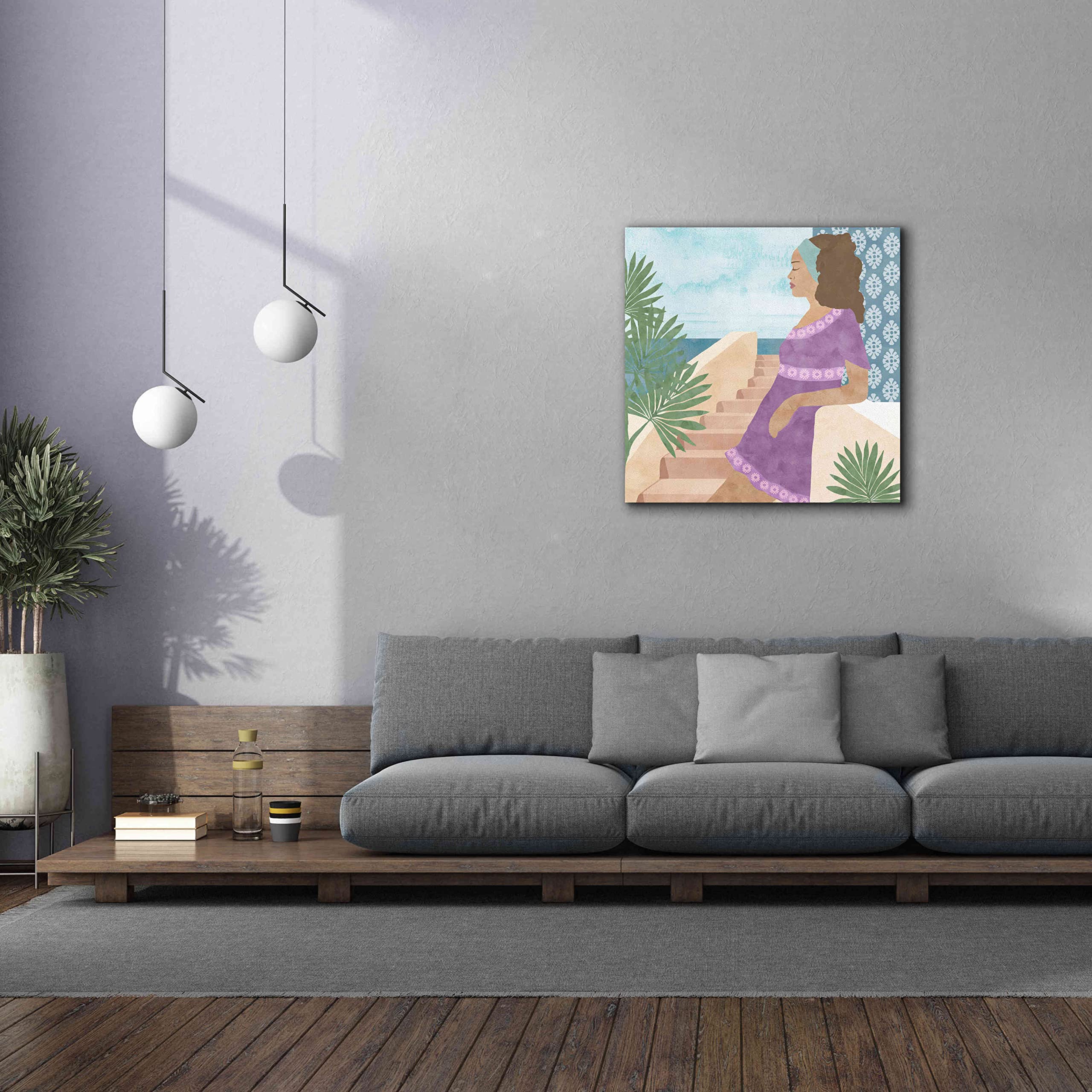 Flora Kouta 'Mediterranean Holiday IV' Giclee Canvas Wall Art Print - 37x37 Inches - Vibrant Coastal Home Decor for Living Room, Bedroom & Office