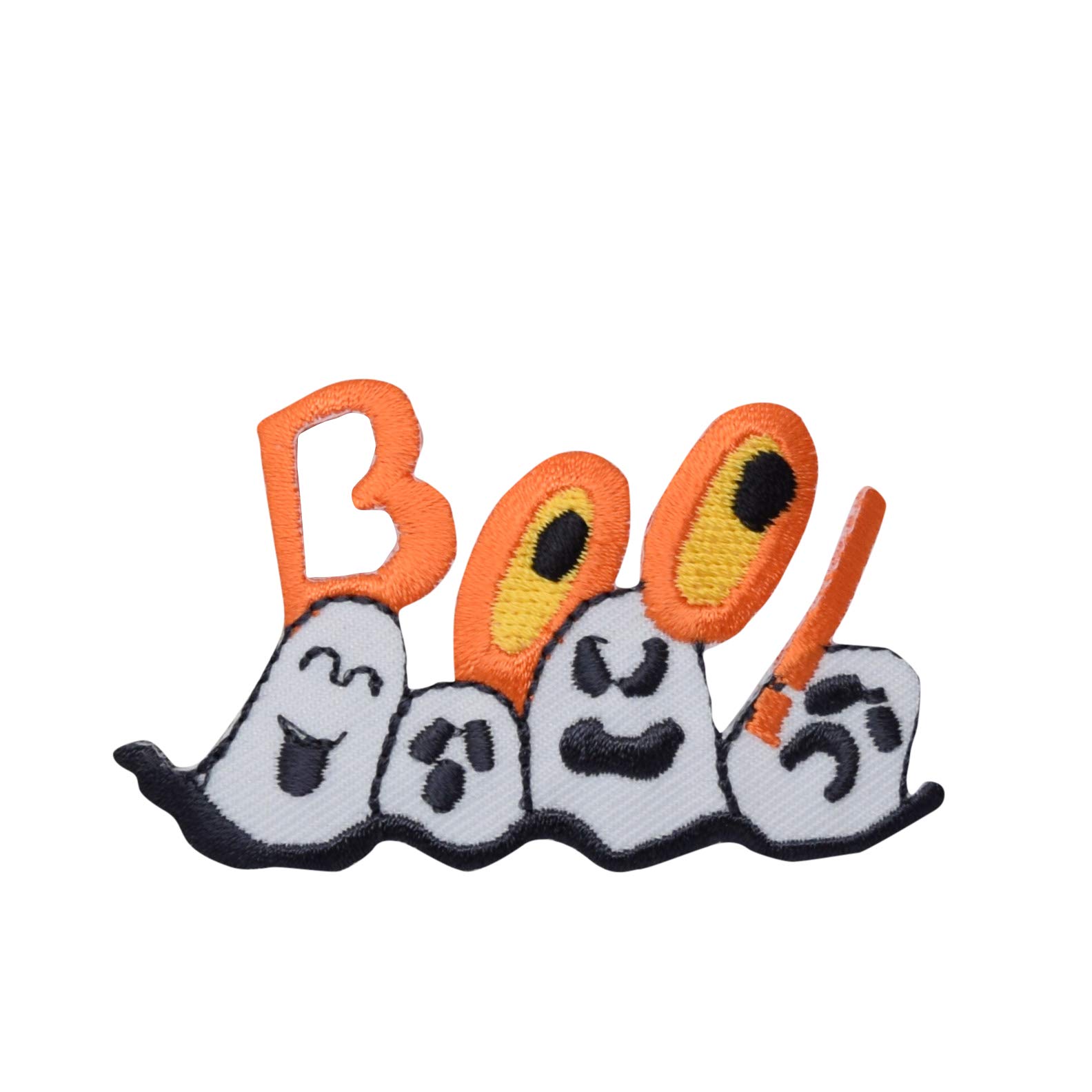 Halloween Orange Boo Ghost Iron-On Patch for DIY Costumes, Jackets & Backpacks – Spooky Decor & Accessories