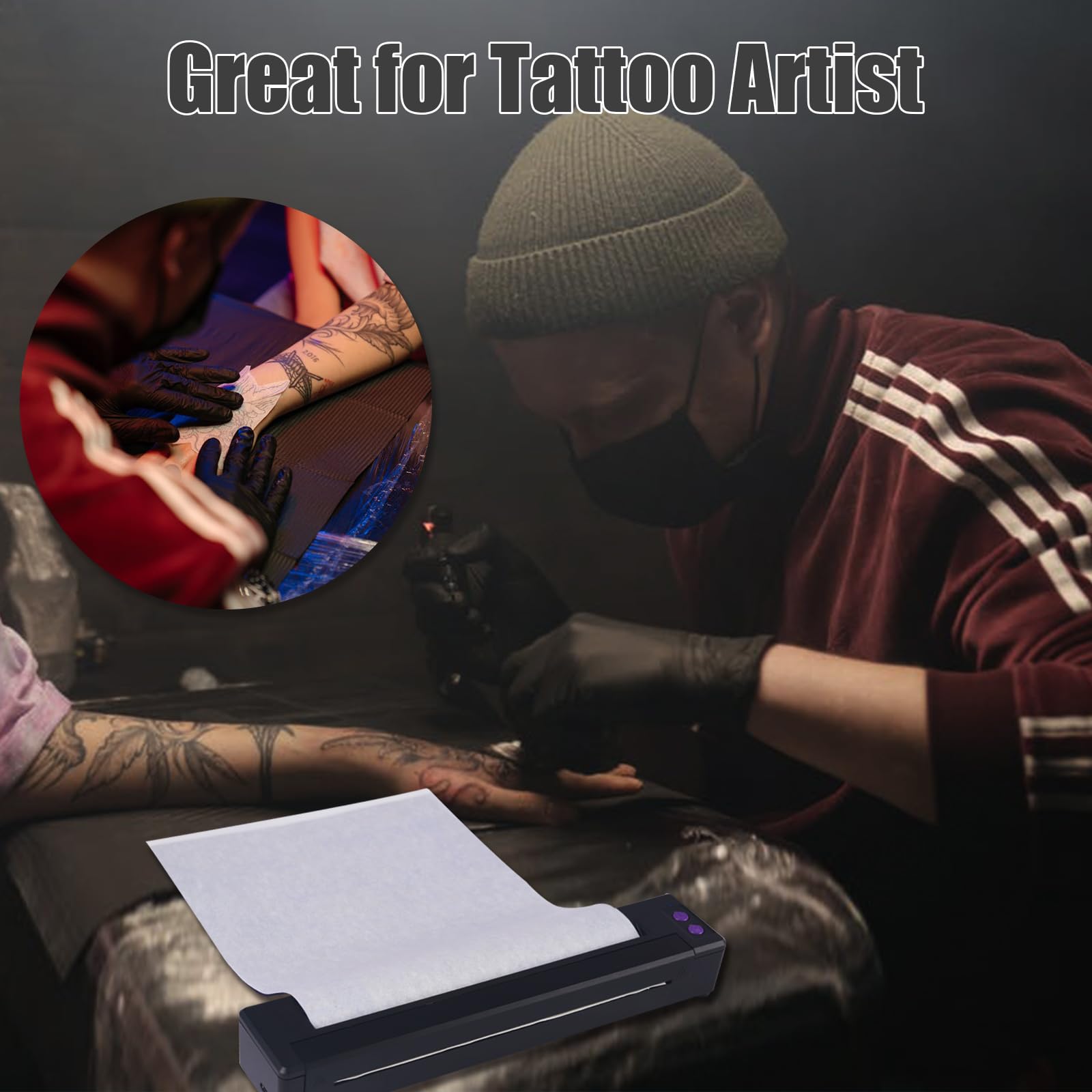 Professional Wireless Tattoo Stencil Printer Machine - Bluetooth & USB Thermal Transfer Printer for Tattoo Artists | Compatible with Smartphones, Tablets & PCs | Perfect for Tattoo Studio, Home Practice & Professional Tattoo Supplies
