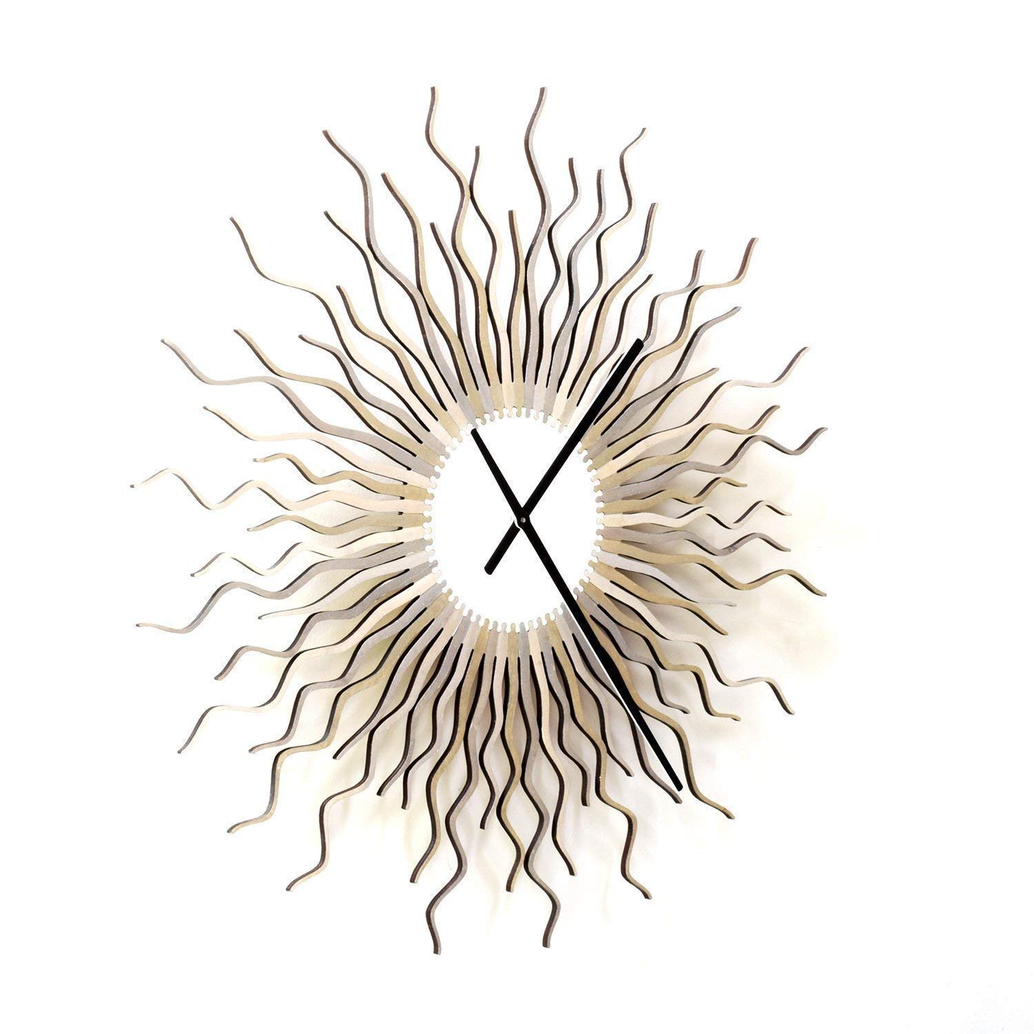 23.5 Inch Extra Large Sunburst Wall Clock - Modern Starburst Decor, Contemporary Silver Medusa Design - Handmade XL Wall Clock for Living Room, Bedroom & Office Decor
