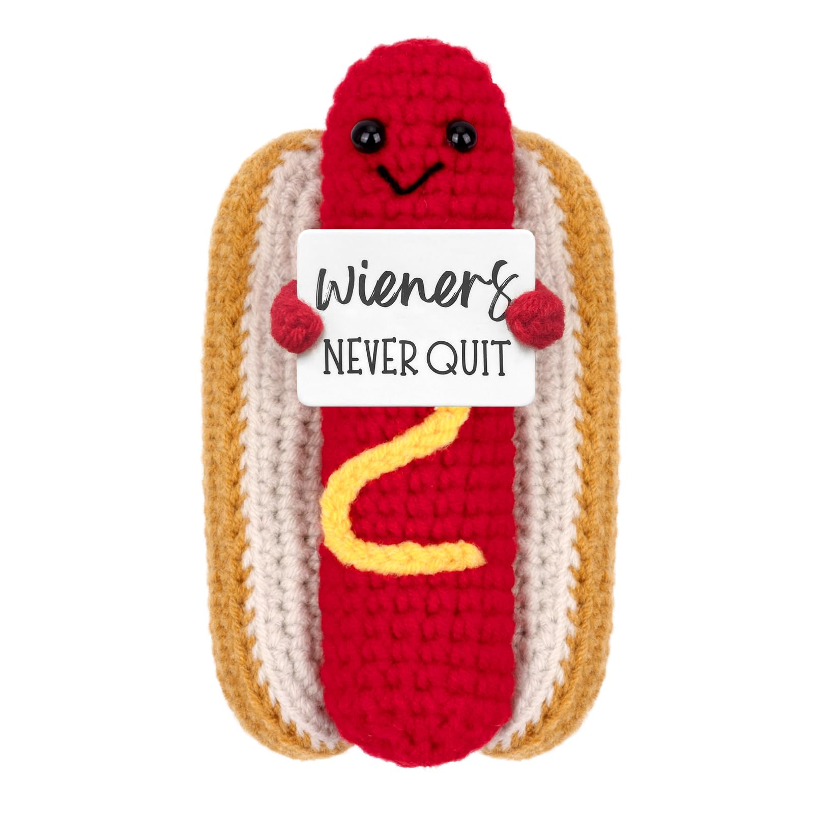 Funny Positive Hot Dog Plush Toy - Emotional Support Crochet Potato Companion with Encouragement Card | Cute Cheer Up Gift for Best Friend, Birthday, Housewarming, Women & Teachers | Perfect for Stress Relief, Office Decor, and Fall Season Gifts