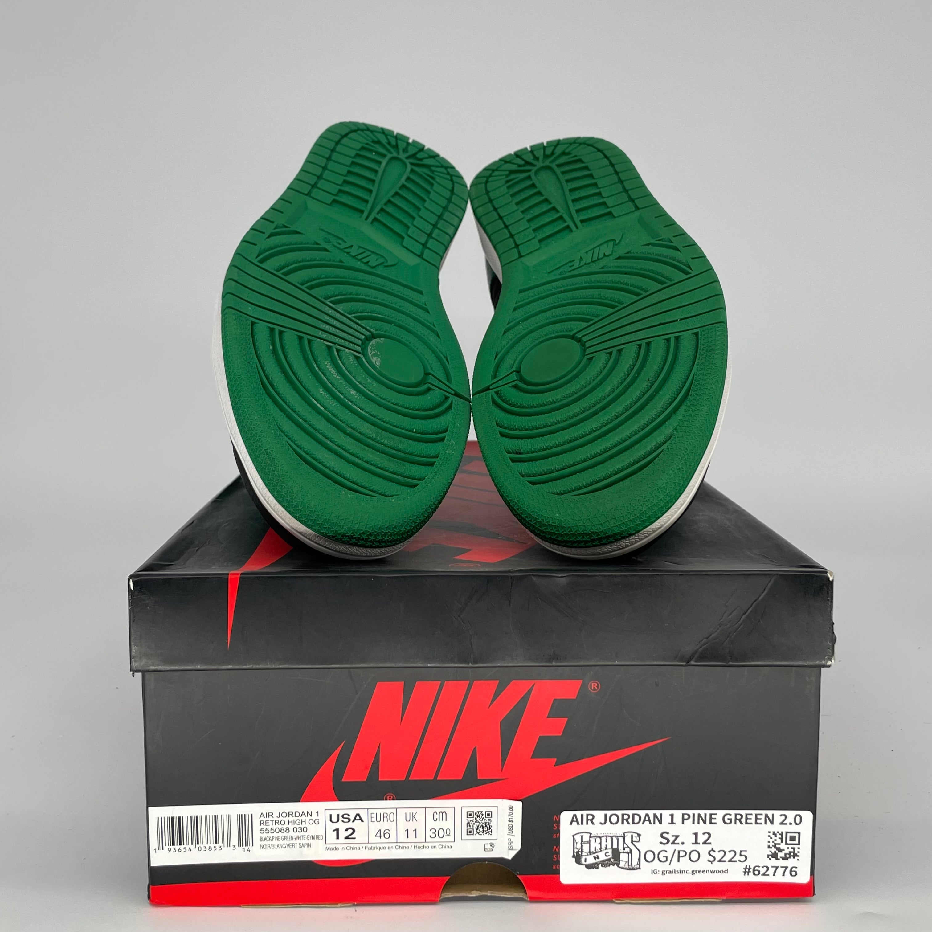 AIR JORDAN 1 PINE GREEN 2.0 Sneakers - Men's Size 12 (555088-030) - Retro High OG Basketball Shoes for Streetwear & Casual Style