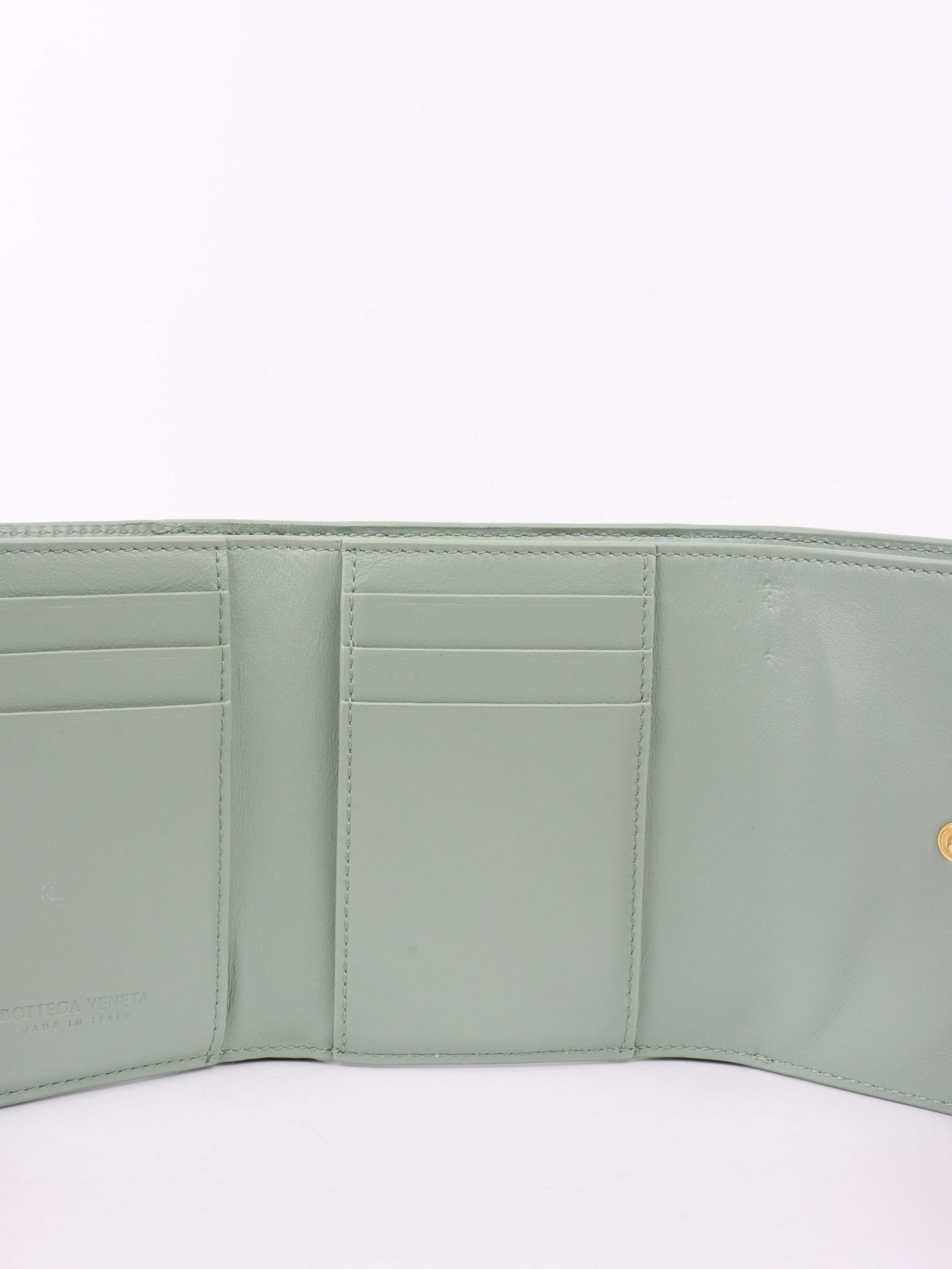 Bottega Veneta Seafoam Green Cassette Tri-Fold Zip Wallet - Luxury Leather Wallet for Men & Women - Perfect for Travel, Business & Everyday Use