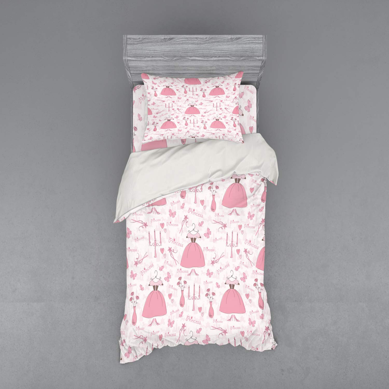 Ambesonne Cartoon Duvet Cover Set - 3 Piece Twin XL Bedding with Sham & Fitted Sheet, Mystic Candles Bouquet Dress Pattern in Rose Pale Pink & White | Perfect for Kids' Rooms, Teen Bedrooms & Whimsical Home Decor