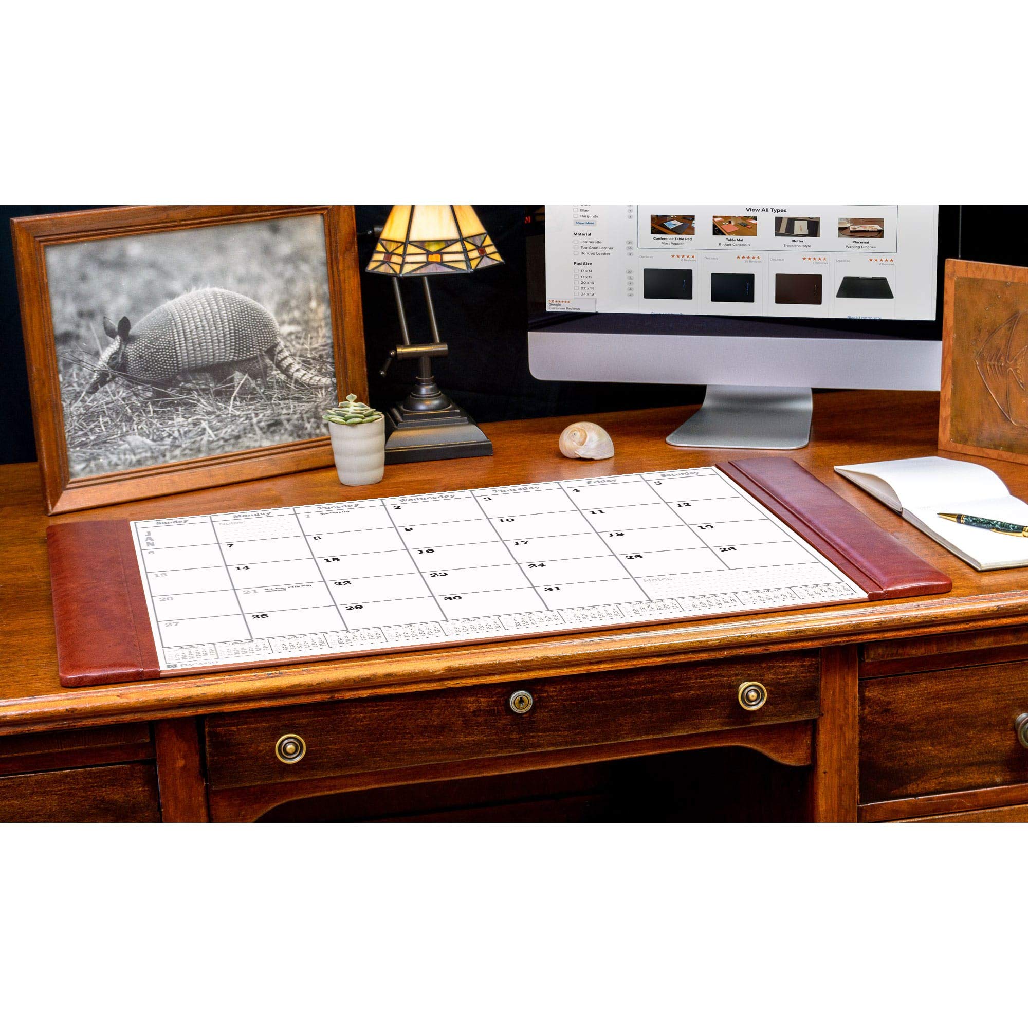 Premium Dacasso Leather Desk Calendar Pad - 34 x 20 Inches, Mocha Brown (P3050) - Elegant Office Organizer for Executive Desks, Home Offices & Gift Giving