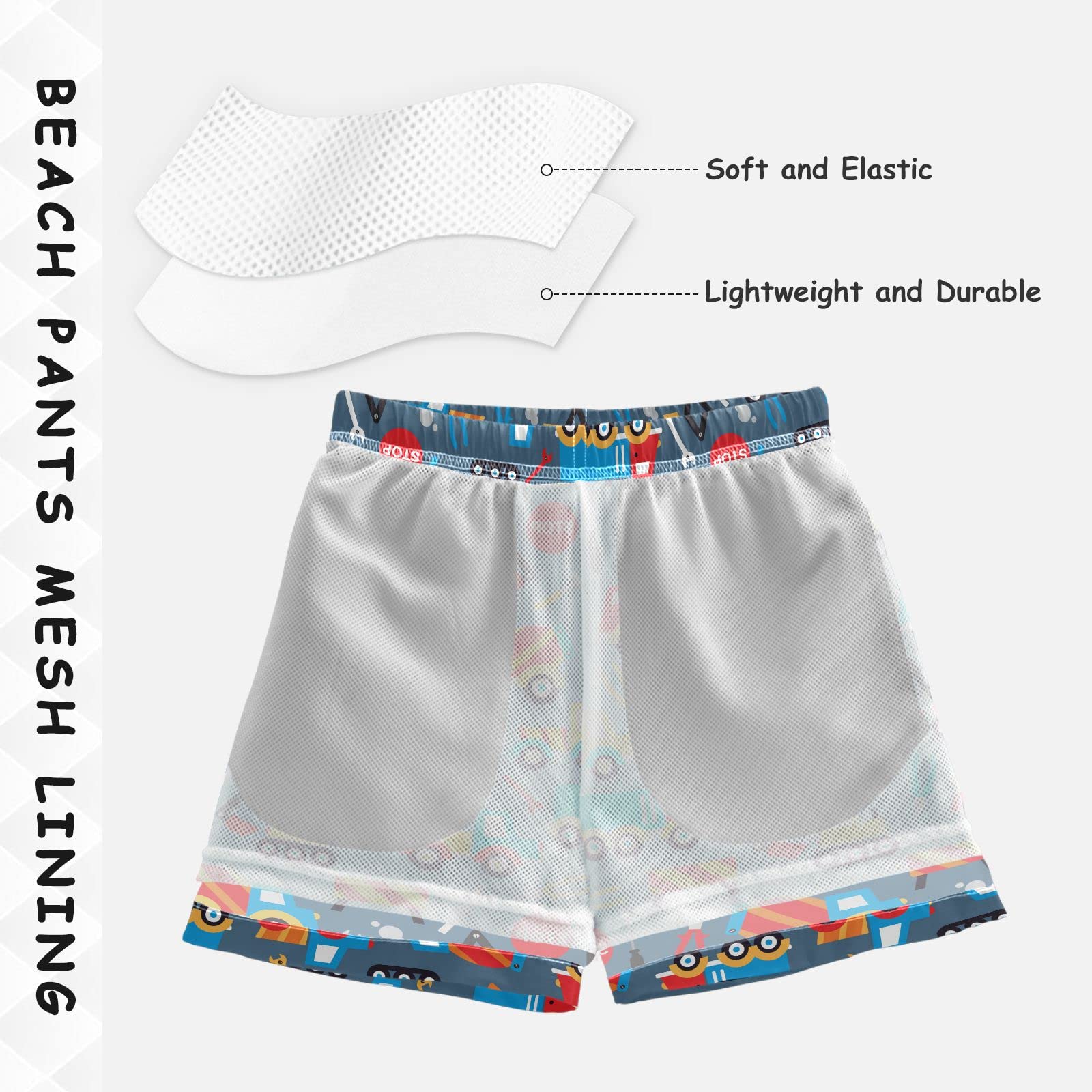 Quick Dry Boys Swim Trunks with Crane & Digger Print - Fun Construction Themed Swimwear for Kids & Teens | Perfect for Pool, Beach & Summer Water Activities