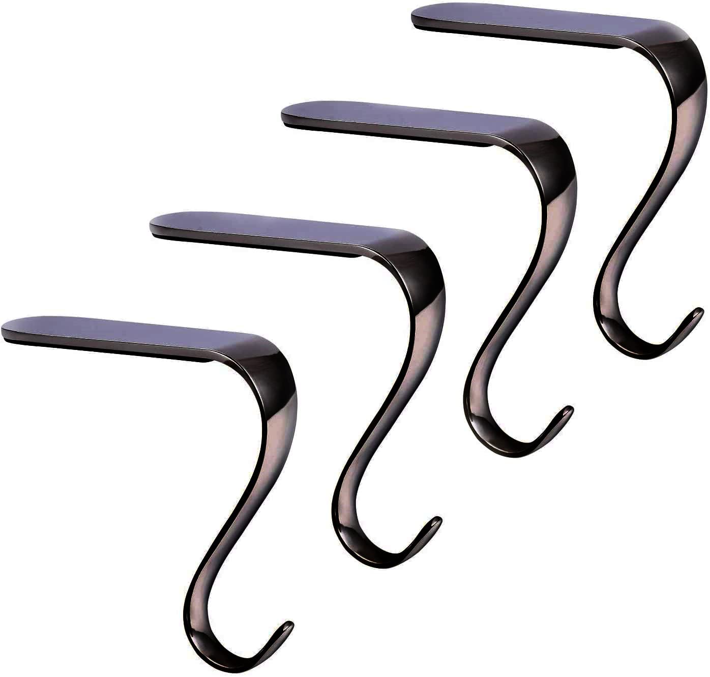 Festive Christmas Stocking Holders - Set of 4 Rustic Black Fireplace Hooks for Holiday Decor - Perfect for Mantel Decorating, Xmas Tree Hanging & Cozy Home Styling