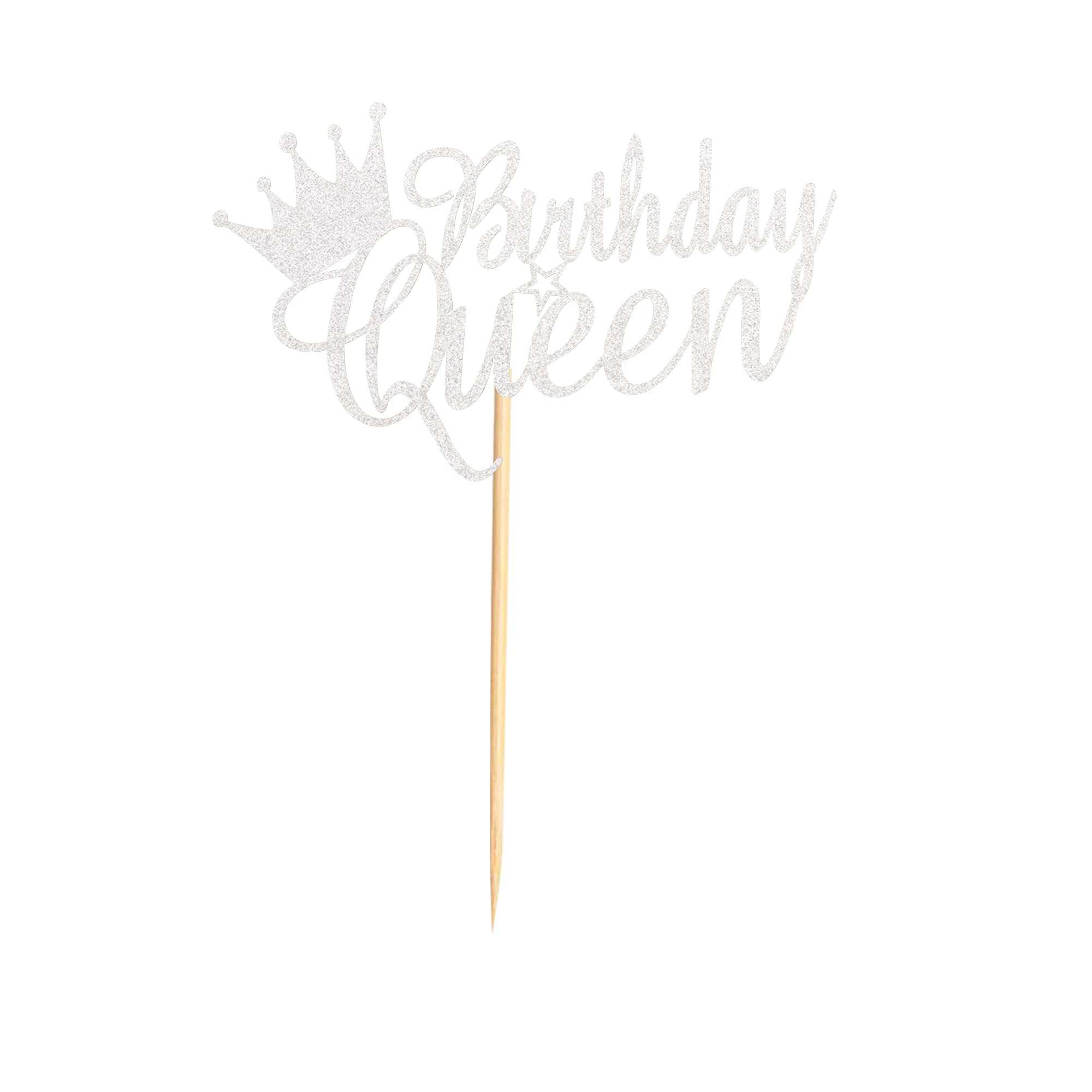 Queen Birthday Cake Topper - Happy Birthday Cake Bunting Decorations for Women, Ladies & Girls - Silver Glitter Cake Picks - Perfect for Birthday Parties, Baby Showers & Wedding Celebrations