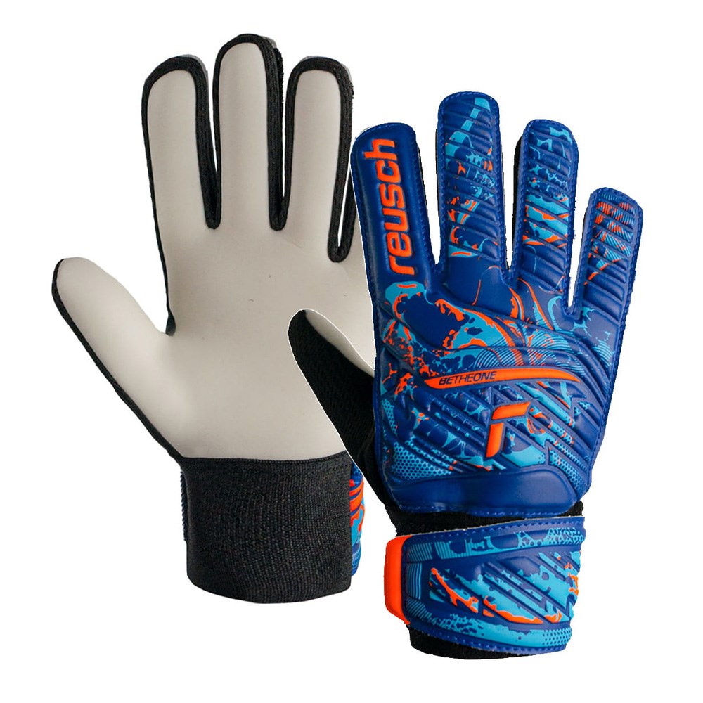 Reusch Attrakt Starter Solid Goalkeeper Glove - Blue/Orange - Perfect for Soccer Training & Matches