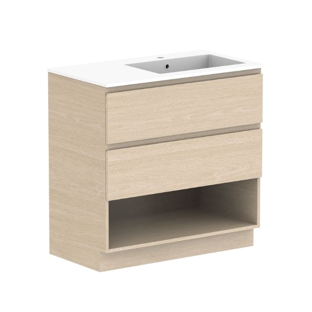 ADP Glacier Lite Shelf Twin Floor Standing Vanity with Cast Marble Top - Modern Bathroom Vanity Set with Dual Sinks & Storage for Master Bath, Guest Bathroom or Powder Room