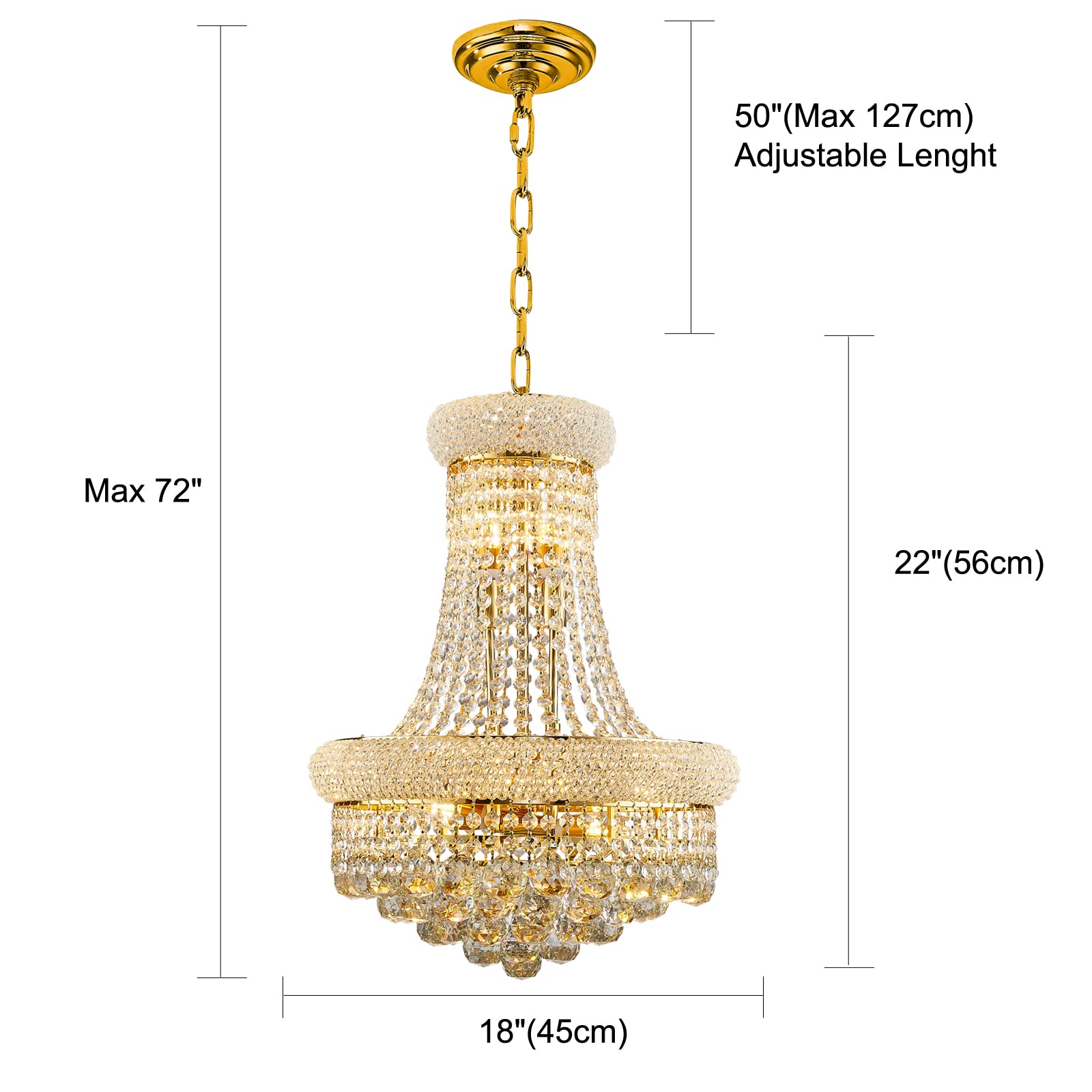 10-Light Gold Finish Empire Crystal Chandelier - 18
