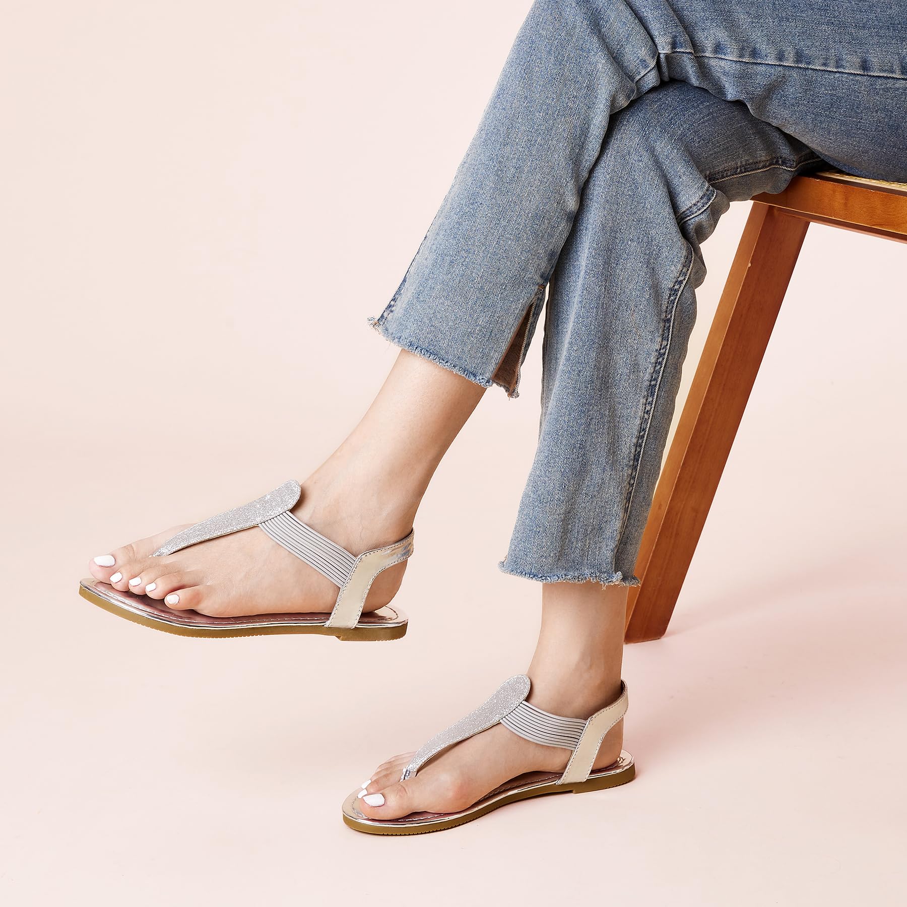 SANDALUP Women's Comfortable Elastic Strap Flat Sandals with Sparkling Rhinestones - Casual & Dressy Summer Sandals for Walking, Beach, Parties & Daily Wear