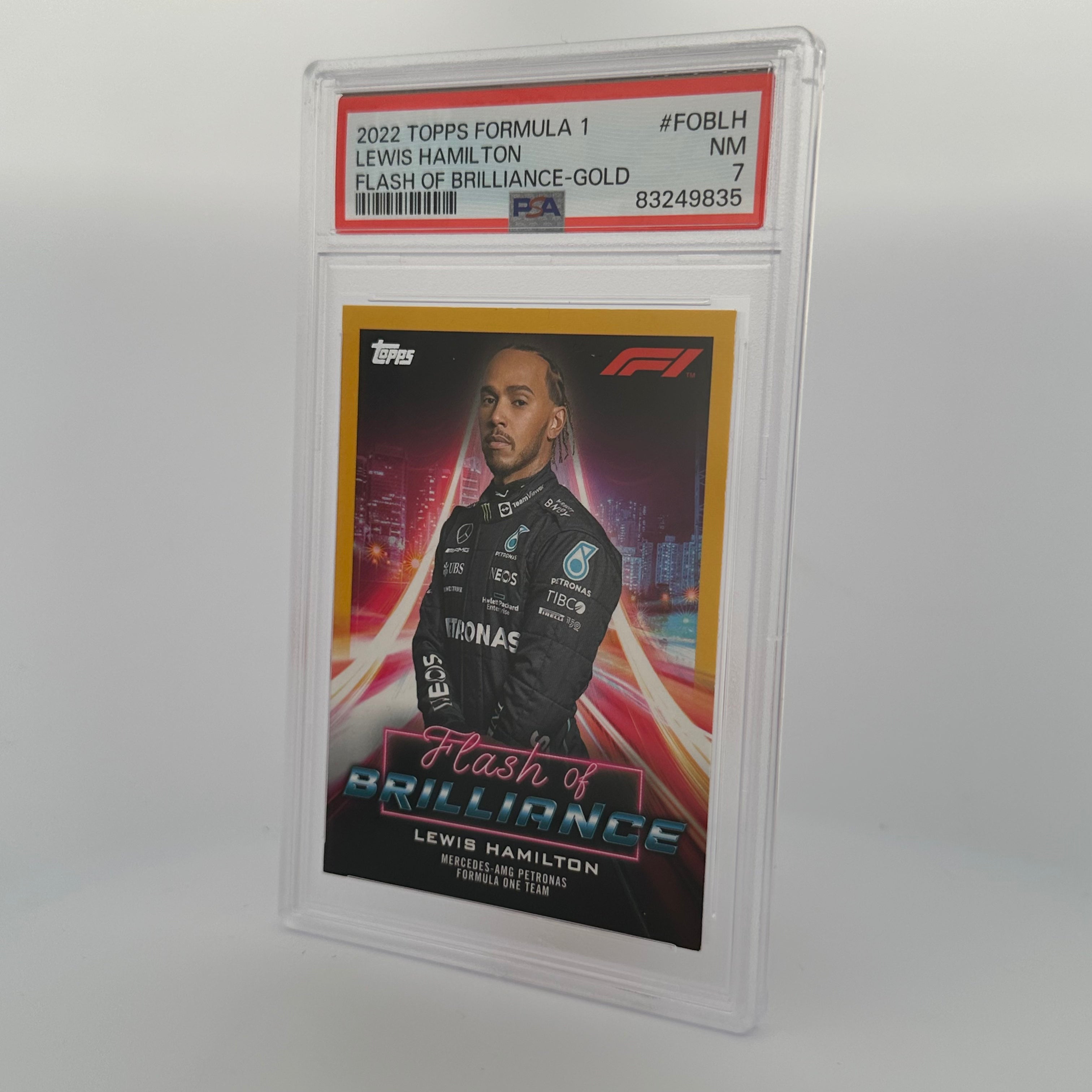 PSA 7 Graded 50/50 Lewis Hamilton #FOBLH Flash Of Brilliance Gold Trading Card - Perfect for Collectors, Sports Memorabilia Displays & F1 Racing Fans