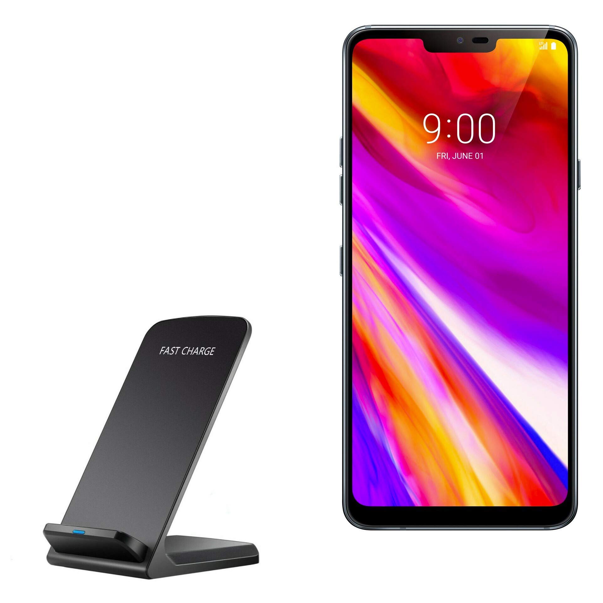 BoxWave 10W Wireless Charging Stand for LG G7 ThinQ - Fast Qi-Certified Wireless Charger with Quick Charge, Cord-Free Convenience - Perfect for Home, Office, and Travel (Jet Black)