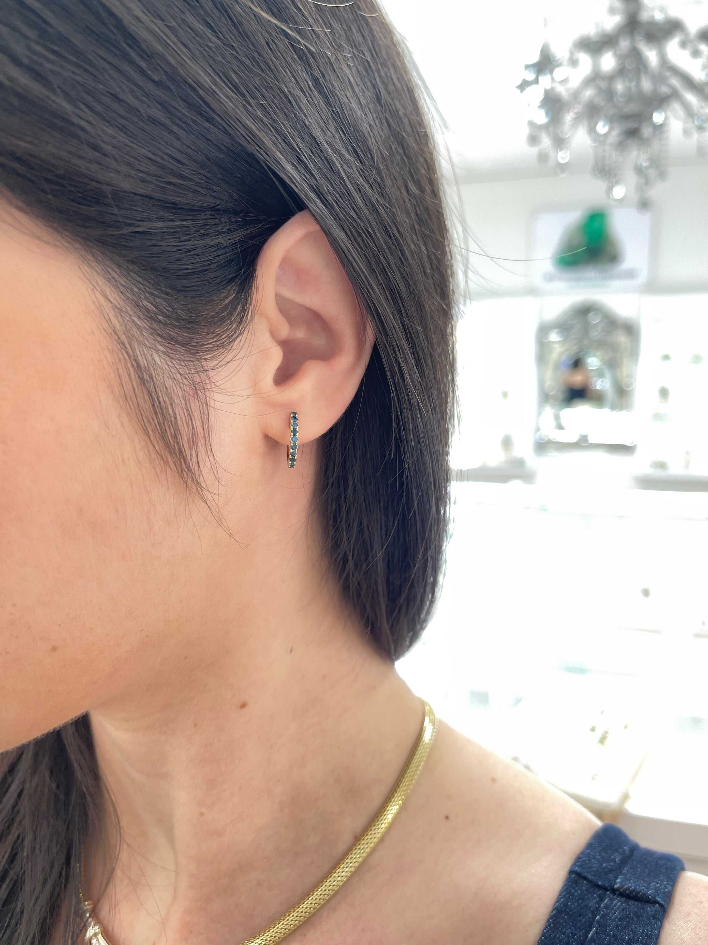 0.61tcw Sapphire Huggie Earrings 14K Yellow Gold - Elegant Dainty Hoop Earrings for Women, Perfect for Everyday Wear, Date Night & Special Occasions