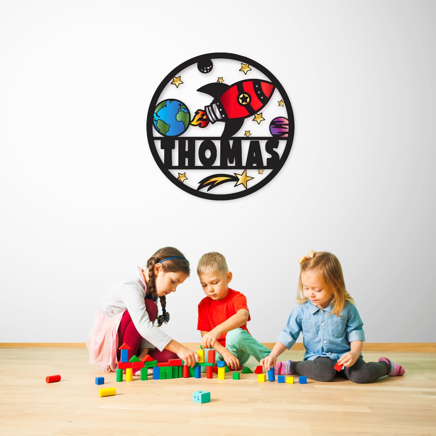 Personalized Rocket Ship Name Sign - Custom Outer Space Nursery Decor for Kids | Unique Space-Themed Room Decor for Boys & Girls | Perfect for Bedrooms, Playrooms & Birthday Gifts