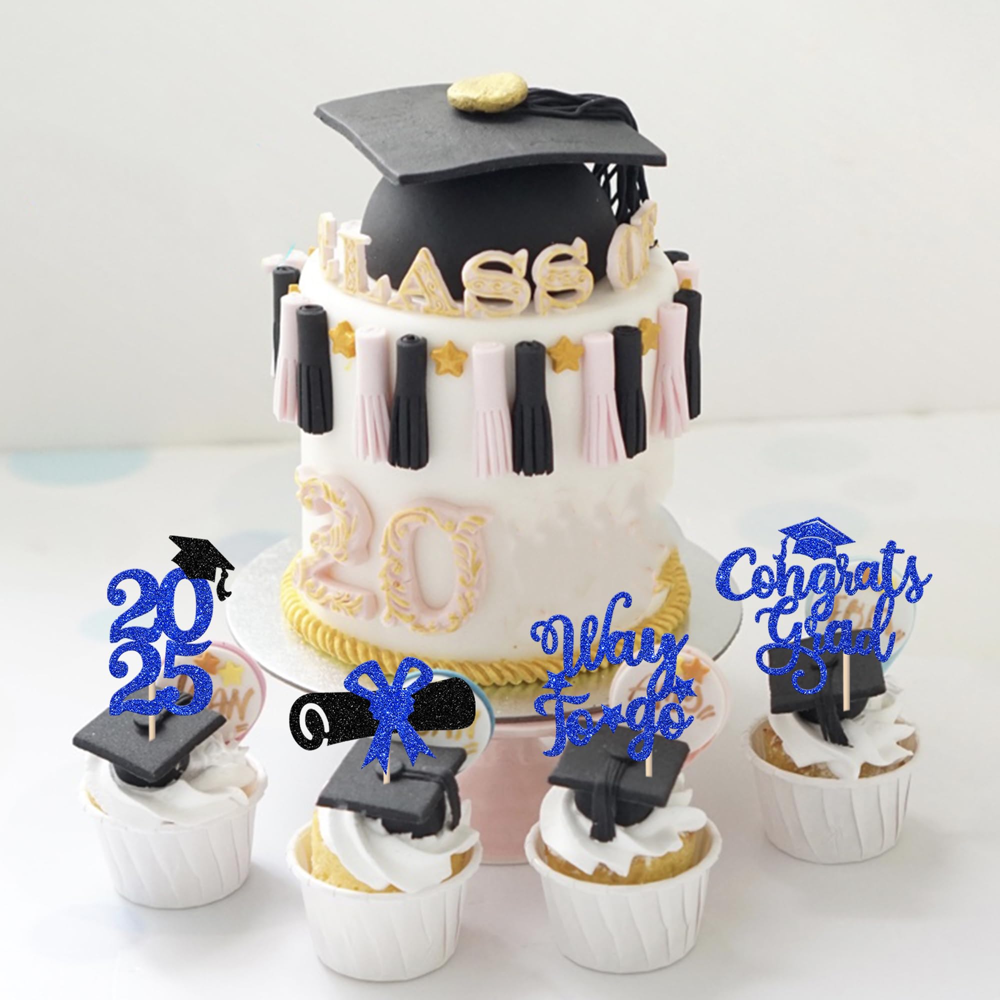24 Pack Lawyer 2025 Graduation Cupcake Toppers - Glitter Class of 2025 Grad Cap Law School Survivor Cupcake Picks - Perfect for 2025 Lawyer Graduation Party, Cake Decorations & Supplies in Blue - Ideal for Law School Graduation Celebrations, Office Parties & Dessert Table Decor