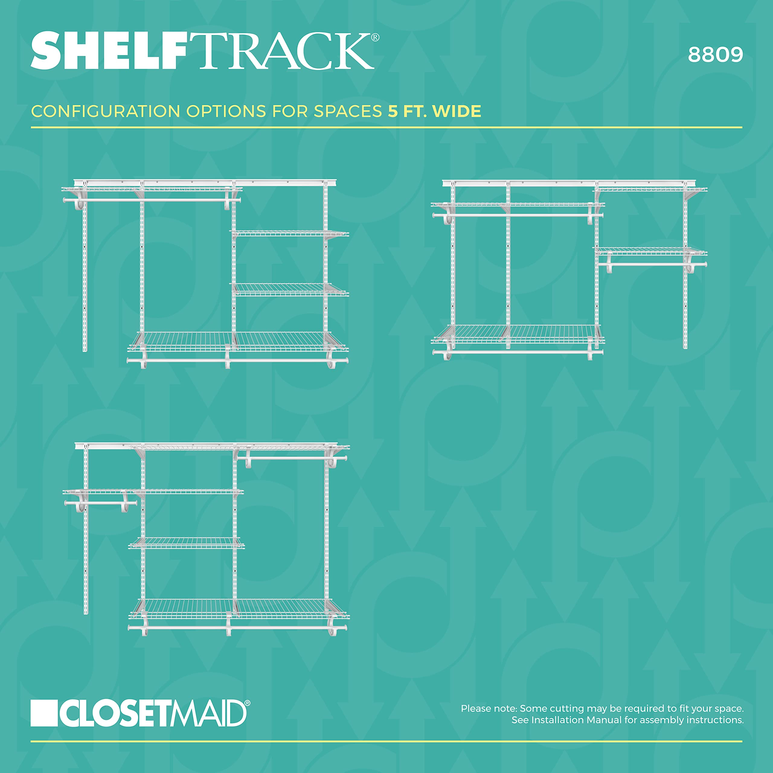 ClosetMaid Adjustable Wire Closet Organizer System 5-8 Feet with Shelves & Clothes Rods - Durable Steel Closet Storage Solution for Bedroom, Walk-in Closet & Home Organization (White)