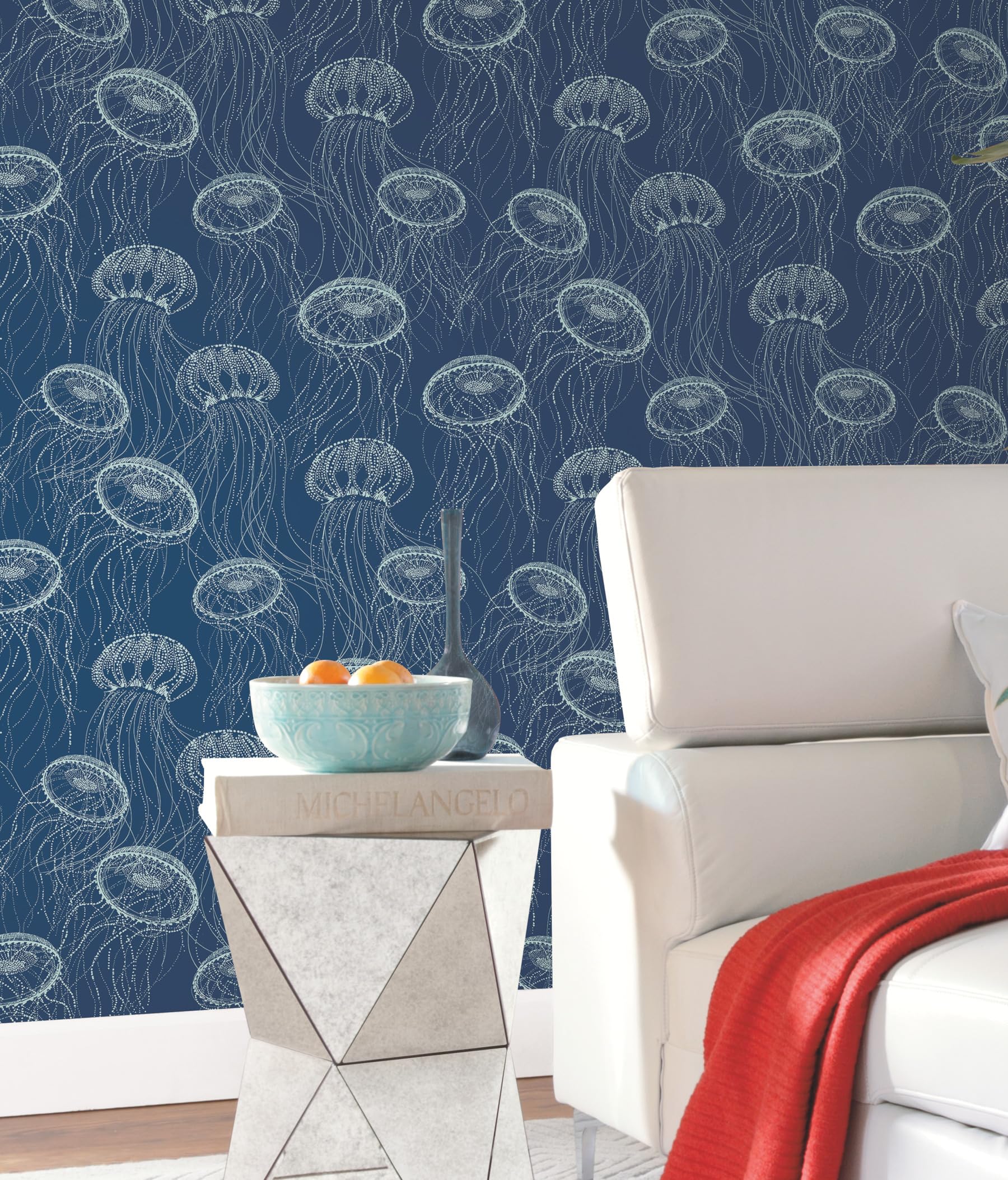 York Wallcoverings Atolla Spray and Stick Removable Wallpaper - Self-Adhesive Peel & Stick Wallpaper in Blue - Perfect for Bedrooms, Living Rooms, and DIY Home Decor