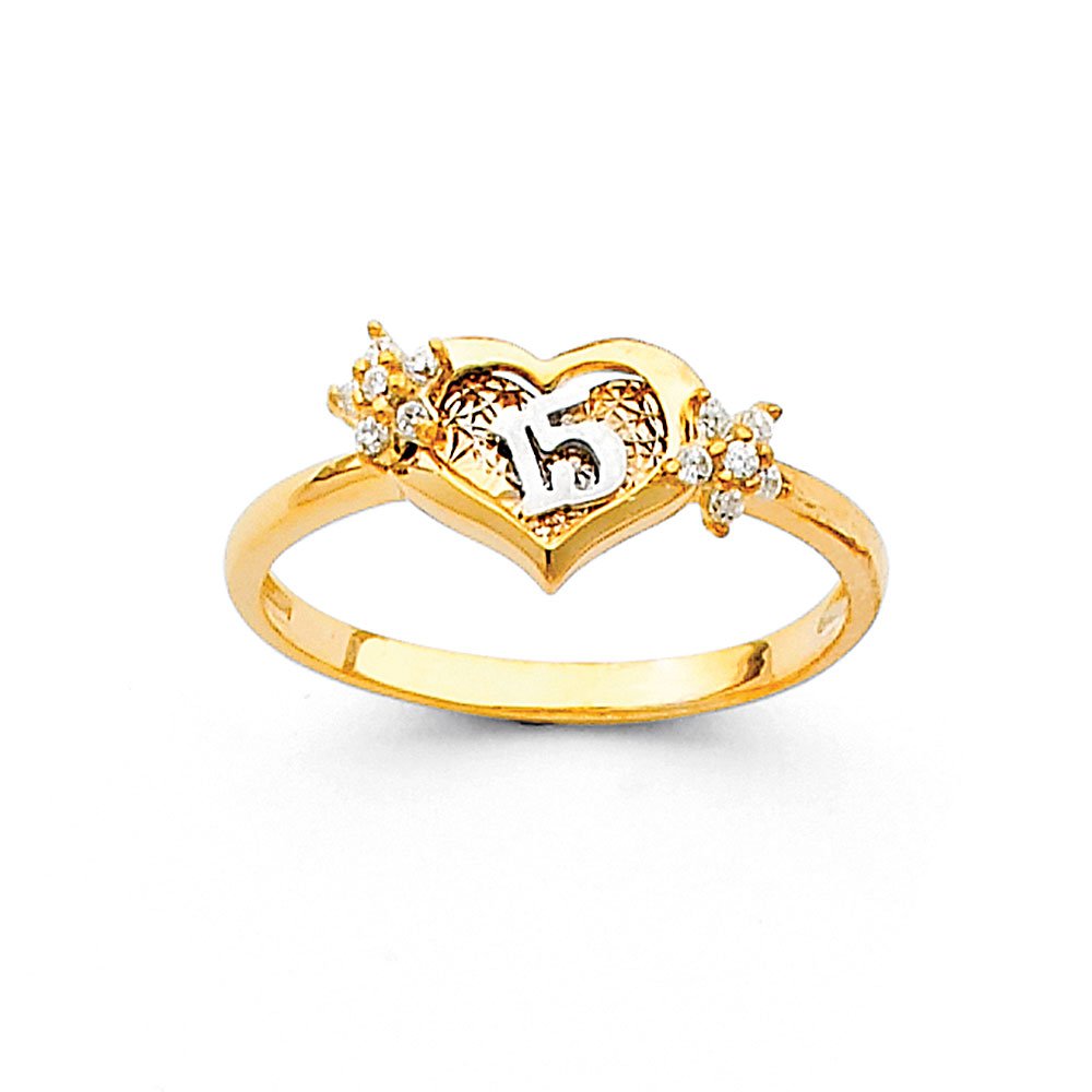 14K Yellow Gold 15th Birthday Quinceañera Ring with Cubic Zirconia - Elegant Fashion Jewelry for Sweet 16, Anniversary Gifts & Special Occasions
