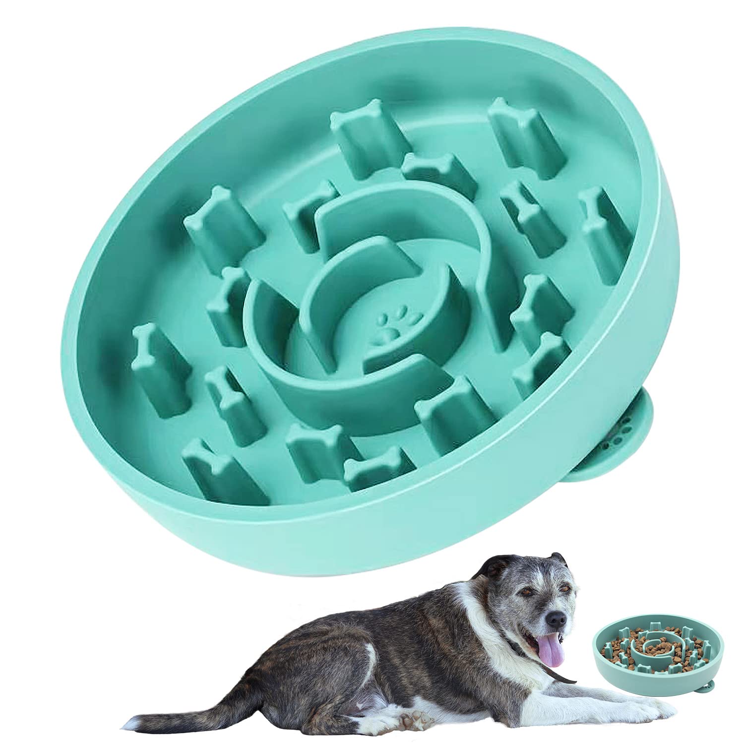 Slow Feeder Dog Bowls with Anti-Tipping Base & Suction Cup - Silicone Pet Food Bowl Prevents Gulping, Bloat & Vomiting for Dogs & Cats - Easy Clean Non-Slip Design for Mealtime Safety - Perfect for Fast Eaters, Digestion Issues & Messy Pets