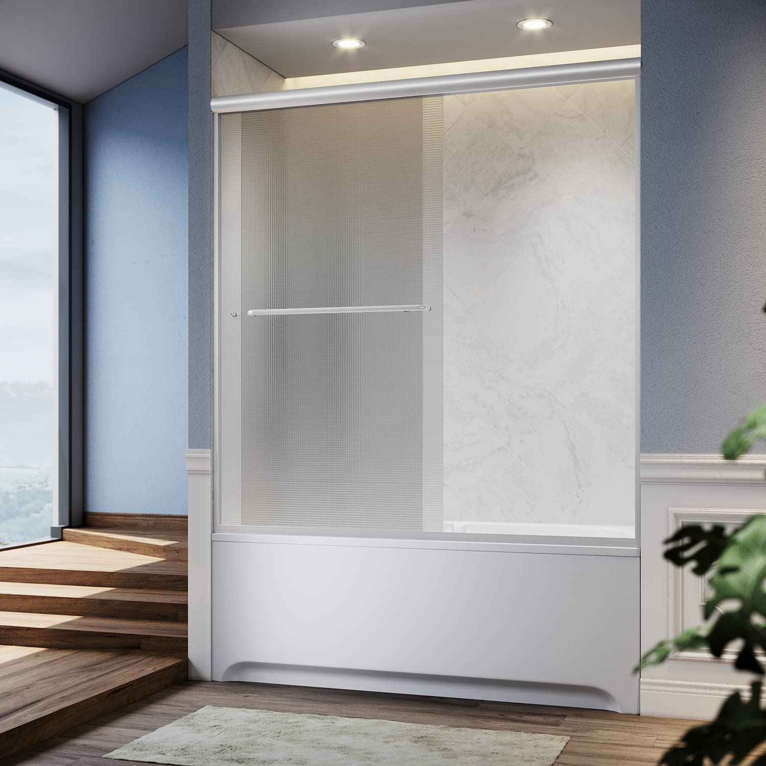 Frosted Glass Double Sliding Shower Door - 60