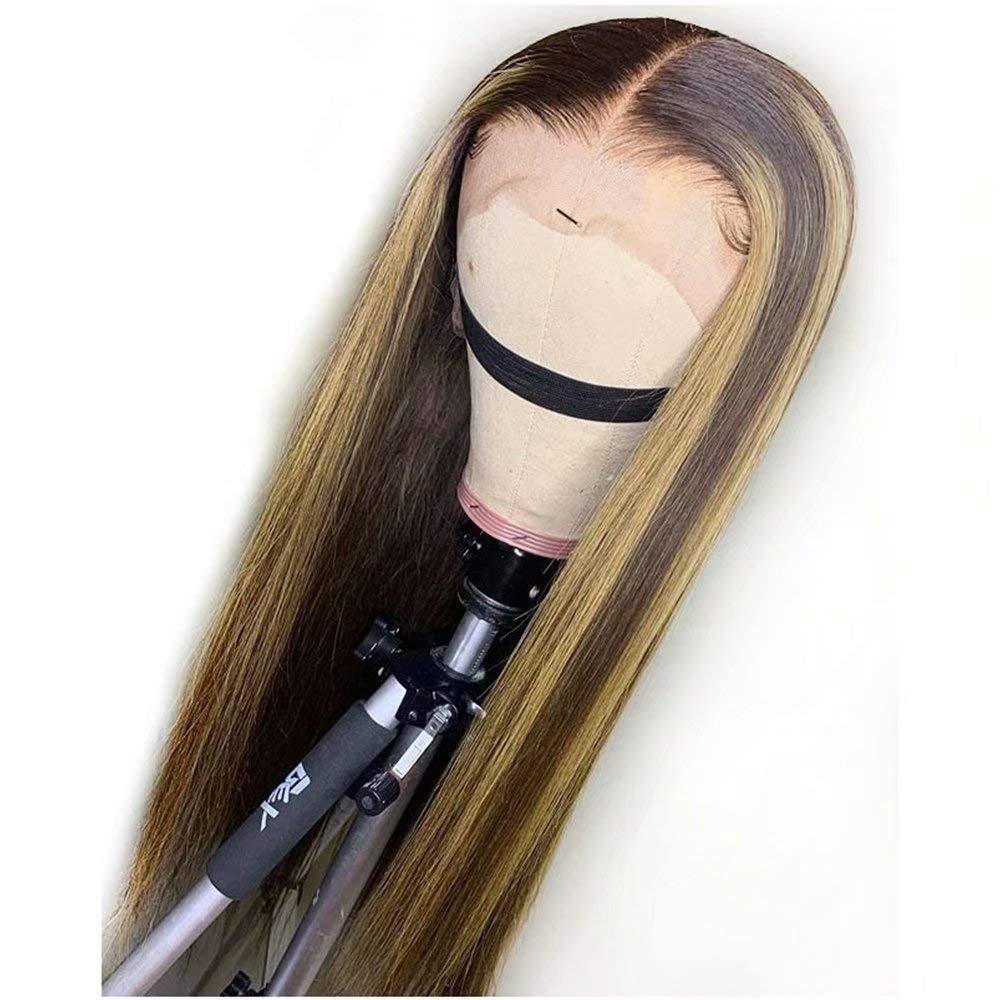 150 Density #4/27 Ombre Highlight Lace Front Human Hair Wig - 13x6 Deep Part Straight Brazilian Remy Hair with Baby Hair for Black Women - 22 Inch Natural Looking Wig for Daily Wear, Parties & Special Occasions