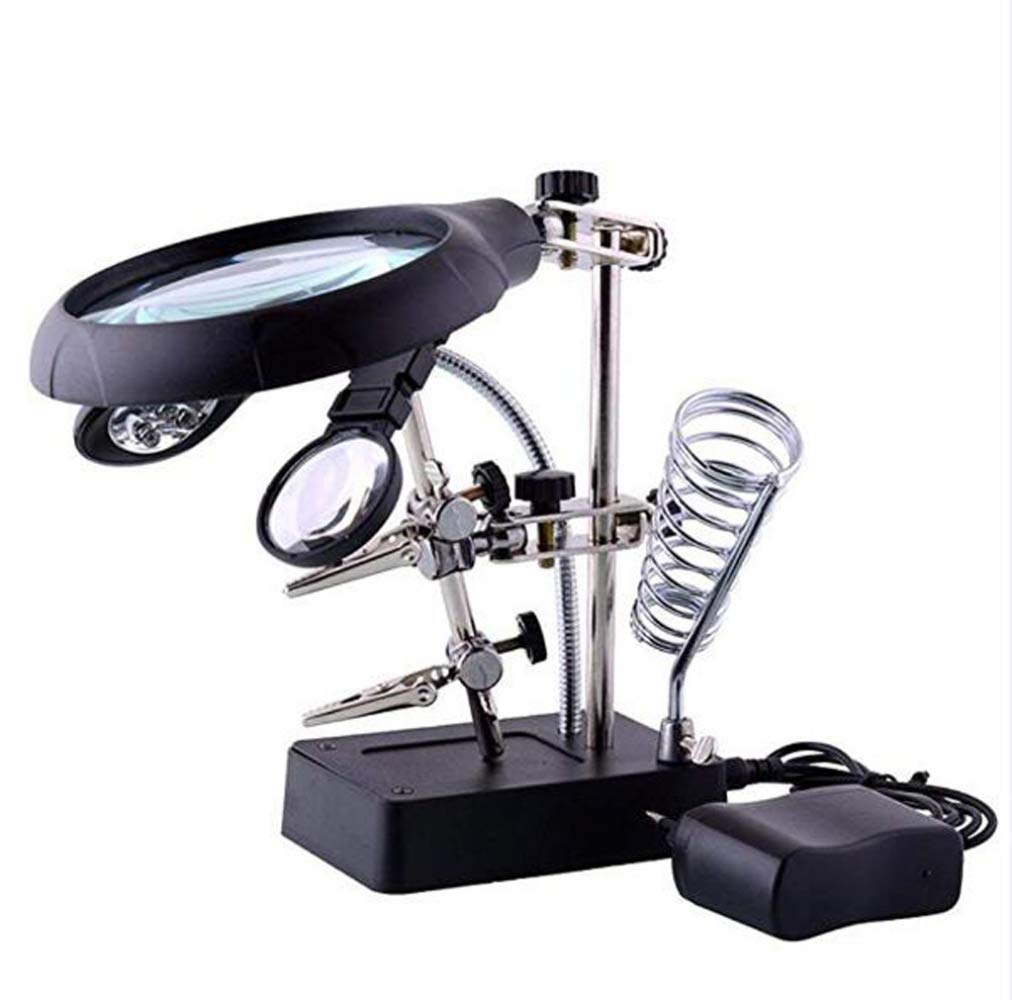 2.5X 7.5X 10X LED Magnifying Lamp with Helping Hands - Adjustable Brightness Desk Clamp Magnifier for Jewelry Repair, Watchmaking, Electronics & Hobby Work