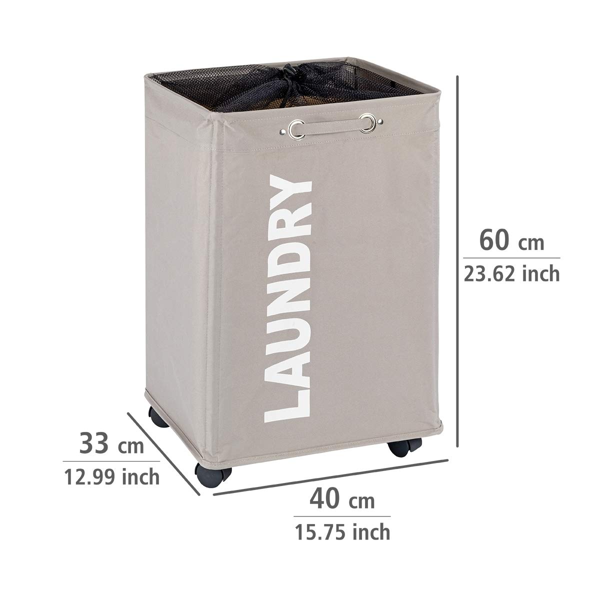WENKO Quadro Slim Laundry Basket with Wheels & Privacy Cover - 20 Gallon Space-Saving Narrow Laundry Hamper for Clothes Storage - Ideal for Small Spaces, Apartments, and Laundry Rooms (Gray)