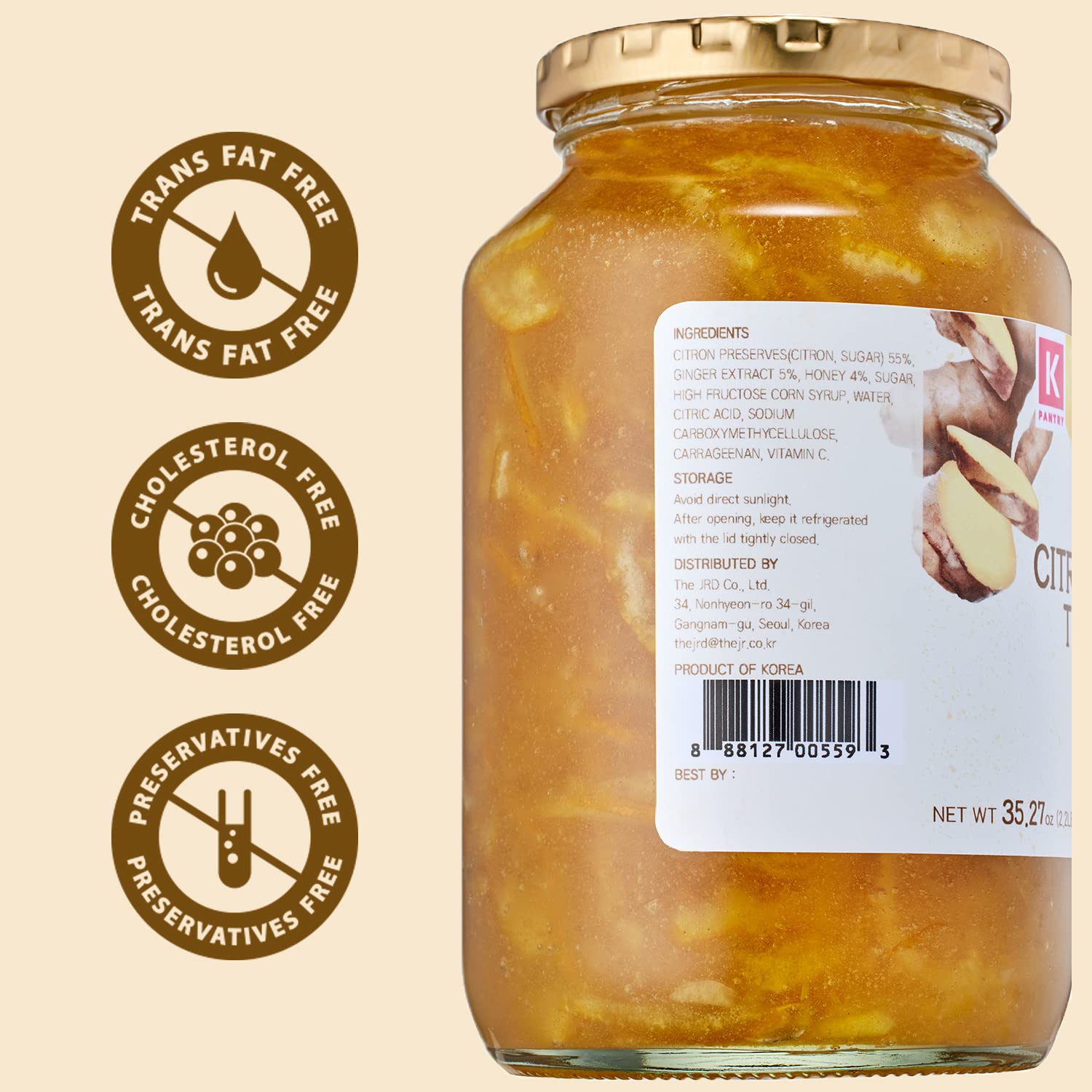 KPANTRY Honey Citron Ginger Tea - Korean Yuzu Marmalade for Tea & Smoothies - 35.27oz (2 Pack) - Perfect for Cold Relief & Throat Soothing