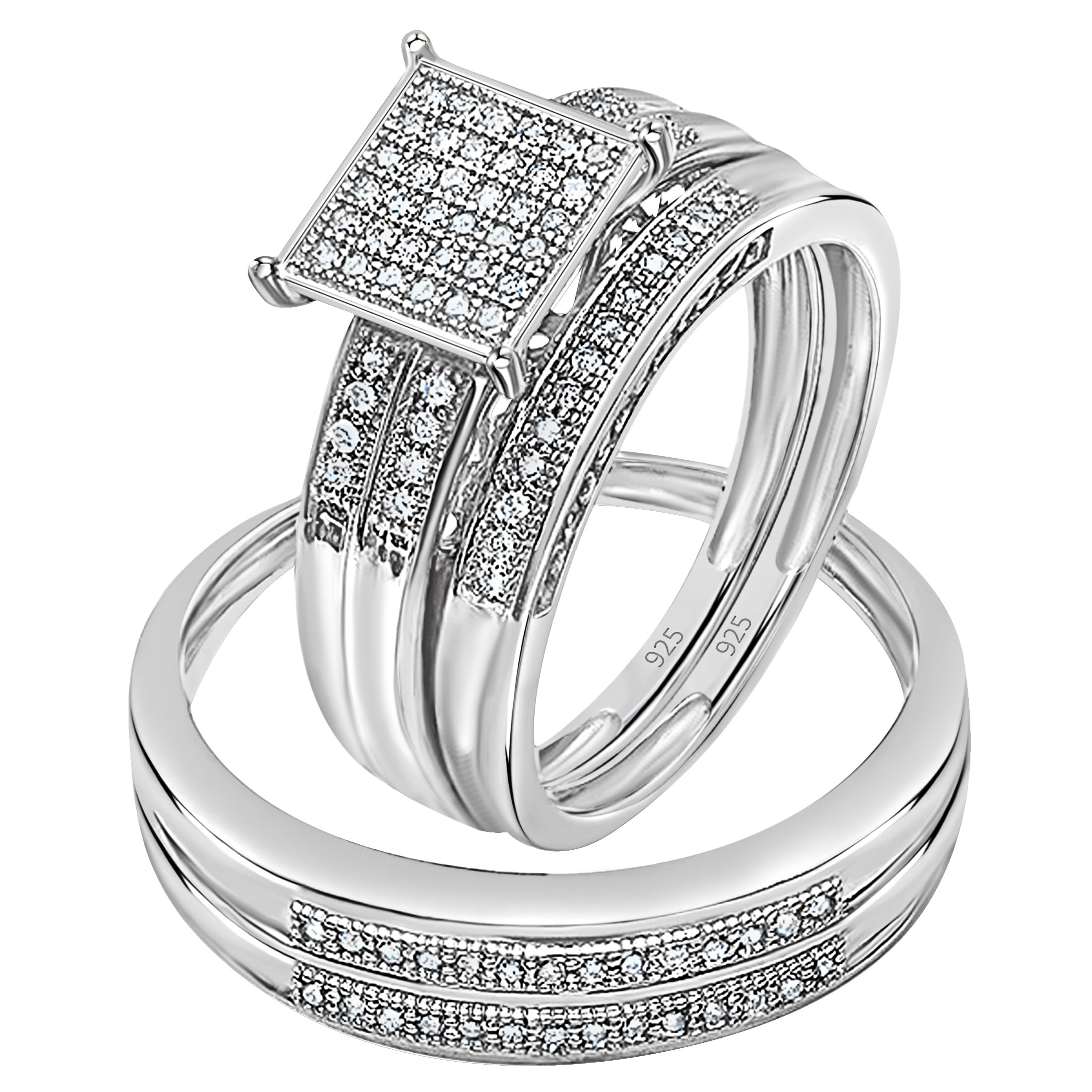 Dazzlingrock 0.27ct Round White Diamond Trio Ring Set in 925 Sterling Silver - Elegant Wedding, Engagement & Anniversary Jewelry Gift for Women
