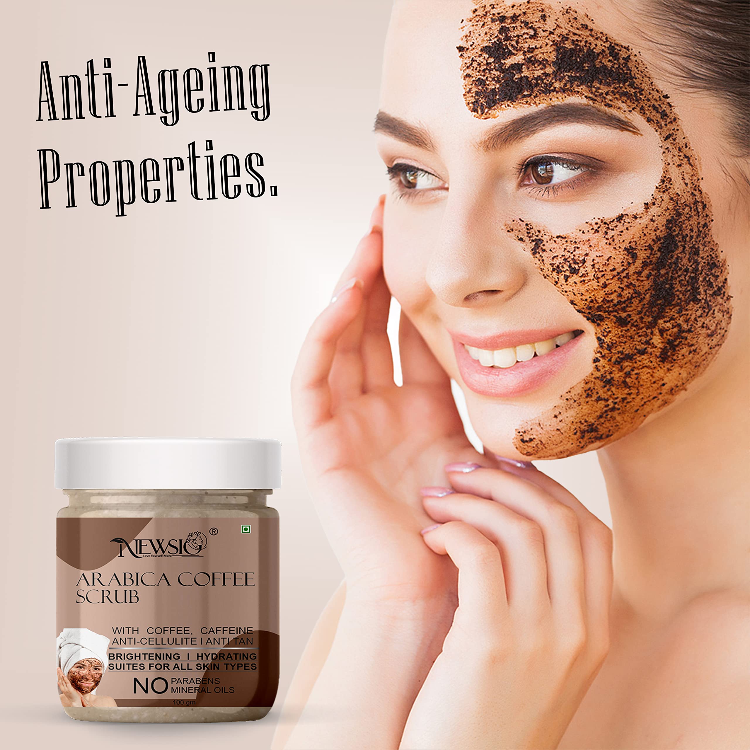 Newsio Arabica Coffee Face Scrub with Caffeine & Cocoa Butter - 100gm Exfoliating Facial Cleanser for Glowing Skin | Perfect for Morning Routine & Spa Day at Home