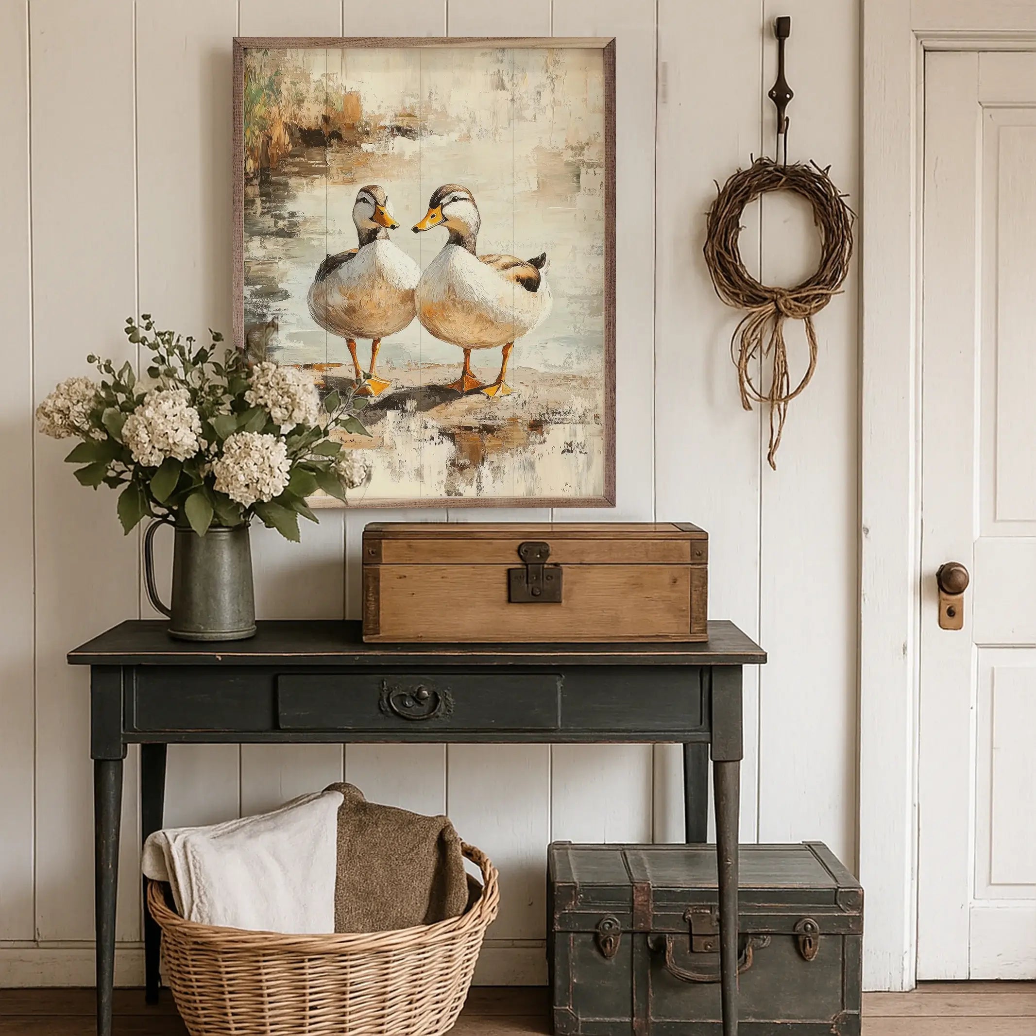 Brown Duck Couple Wood Framed Print - Romantic Home Decor for Bedroom, Living Room & Wedding Gift