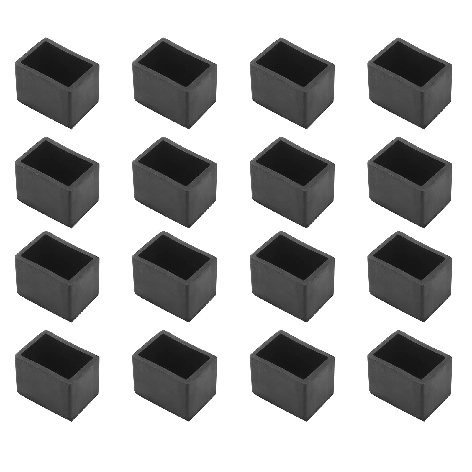 16 Pcs Black Rectangle Rubber Chair Leg Covers - 0.8