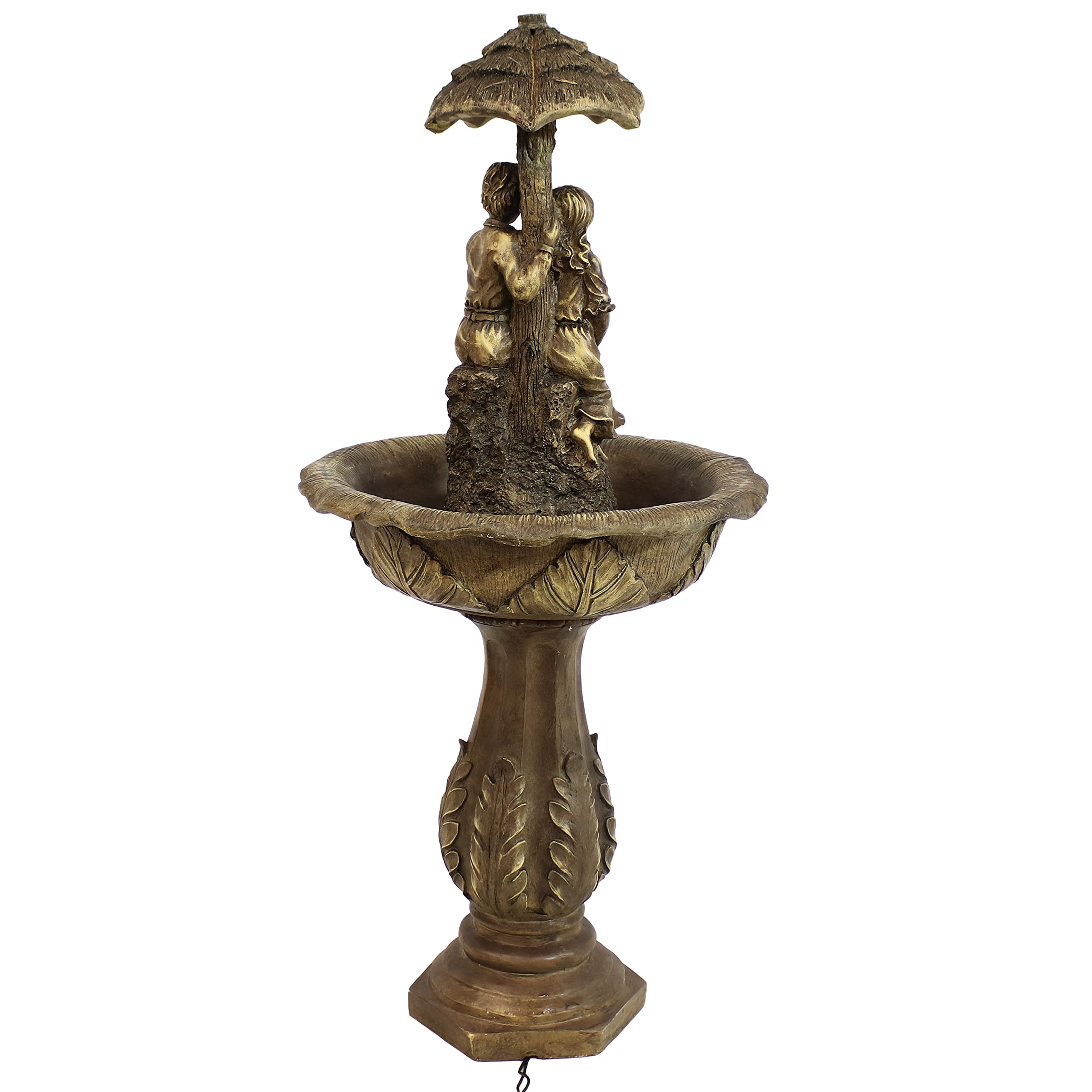 Sunnydaze 43-Inch Solar Powered Water Fountain with LED Lights - Rechargeable Battery Backup - Durable Fiberglass & Resin Design - Perfect for Garden, Patio, and Outdoor Decor