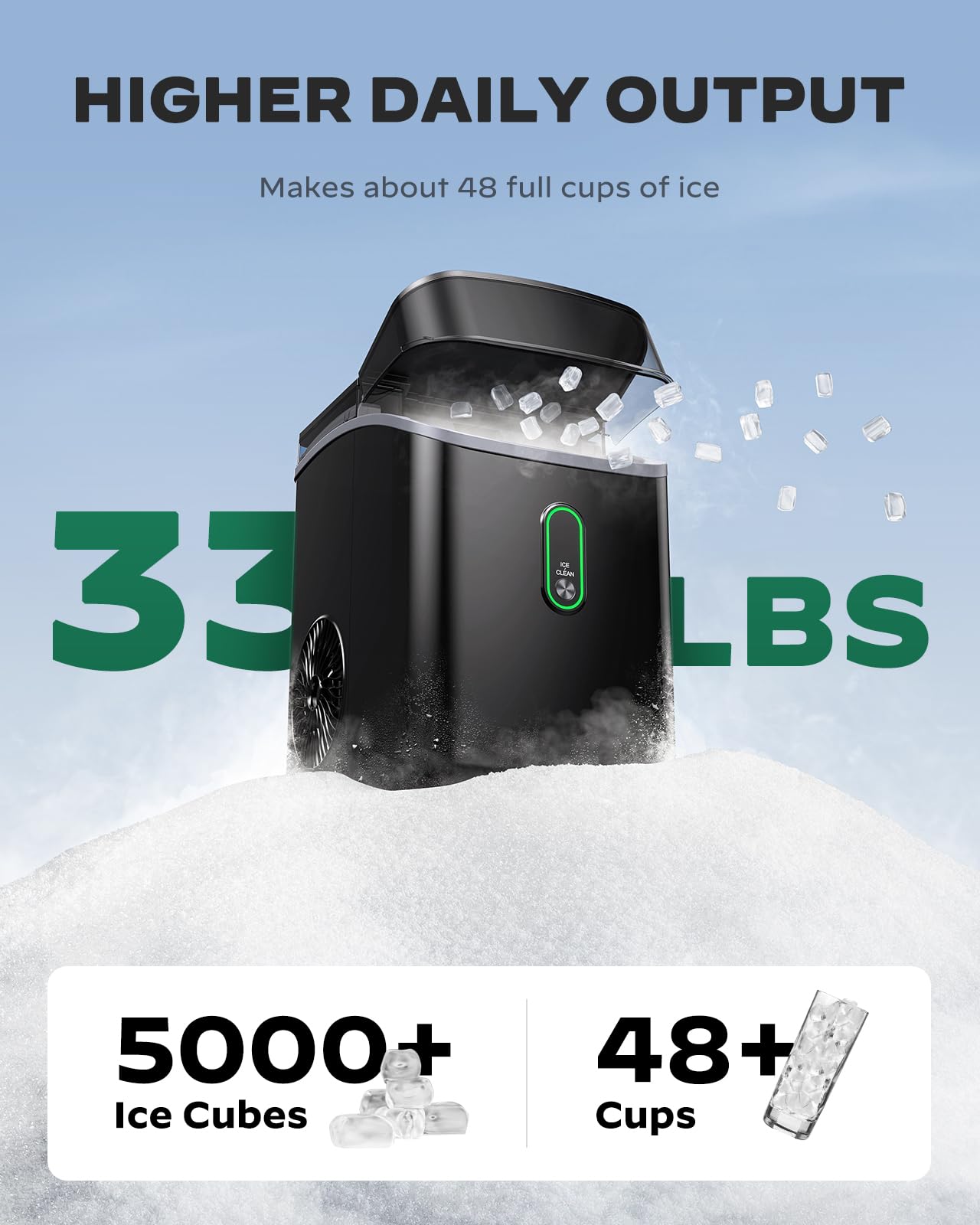 Silonn Countertop Nugget Ice Maker - 34lbs/Day, 6-Minute Fast Ice Production, Self-Cleaning Pebble Ice Machine with One-Touch Operation | Perfect for Home Kitchen, Office, Parties & Outdoor Gatherings | Makes Soft Chewable Ice for Drinks, Cocktails & Smoothies