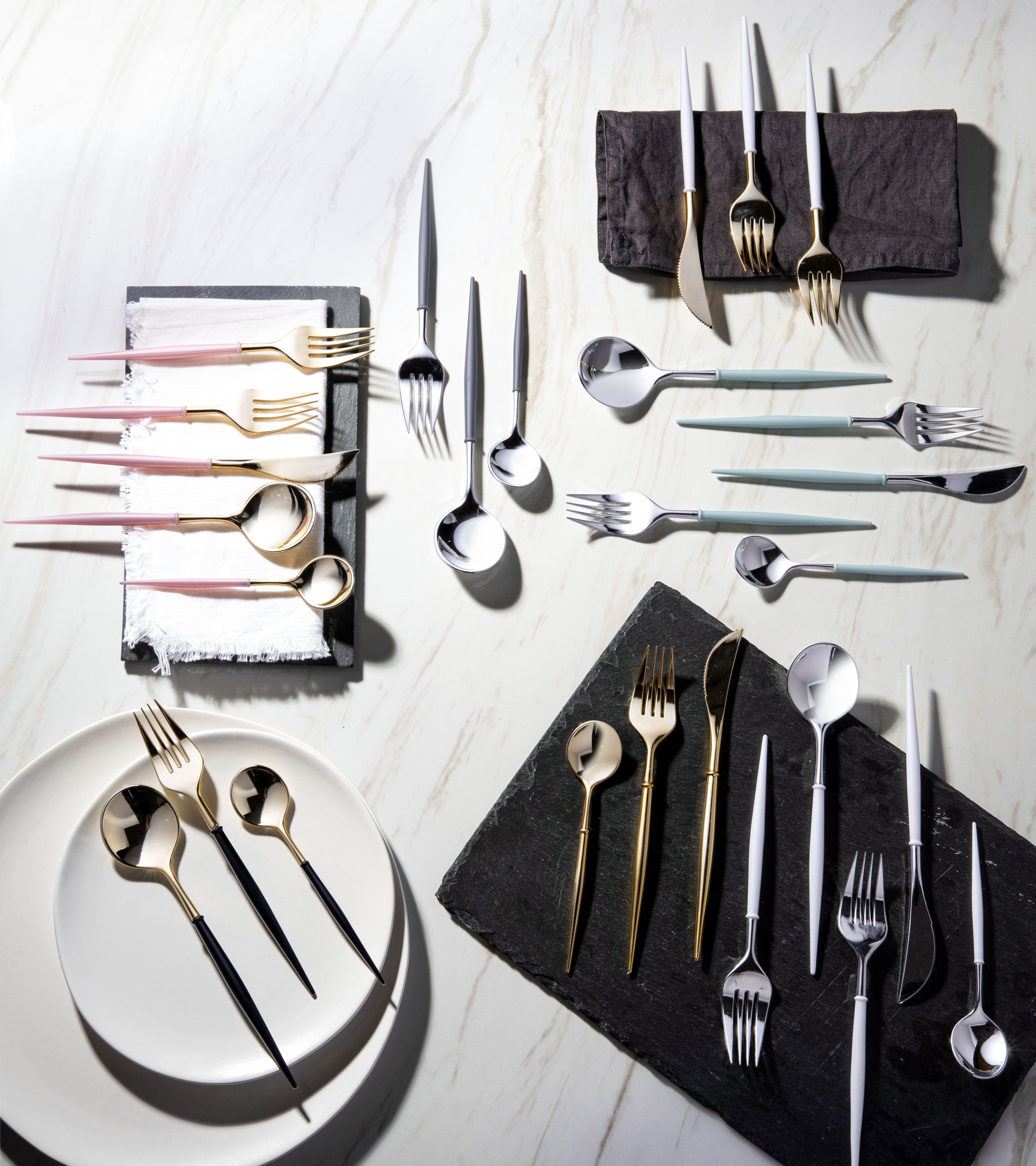 Premium 40-Piece Shiny Gold Flatware Set for 8 - Elegant Stainless Steel Cutlery Set for Formal Dining, Wedding Registry & Luxury Dinner Parties