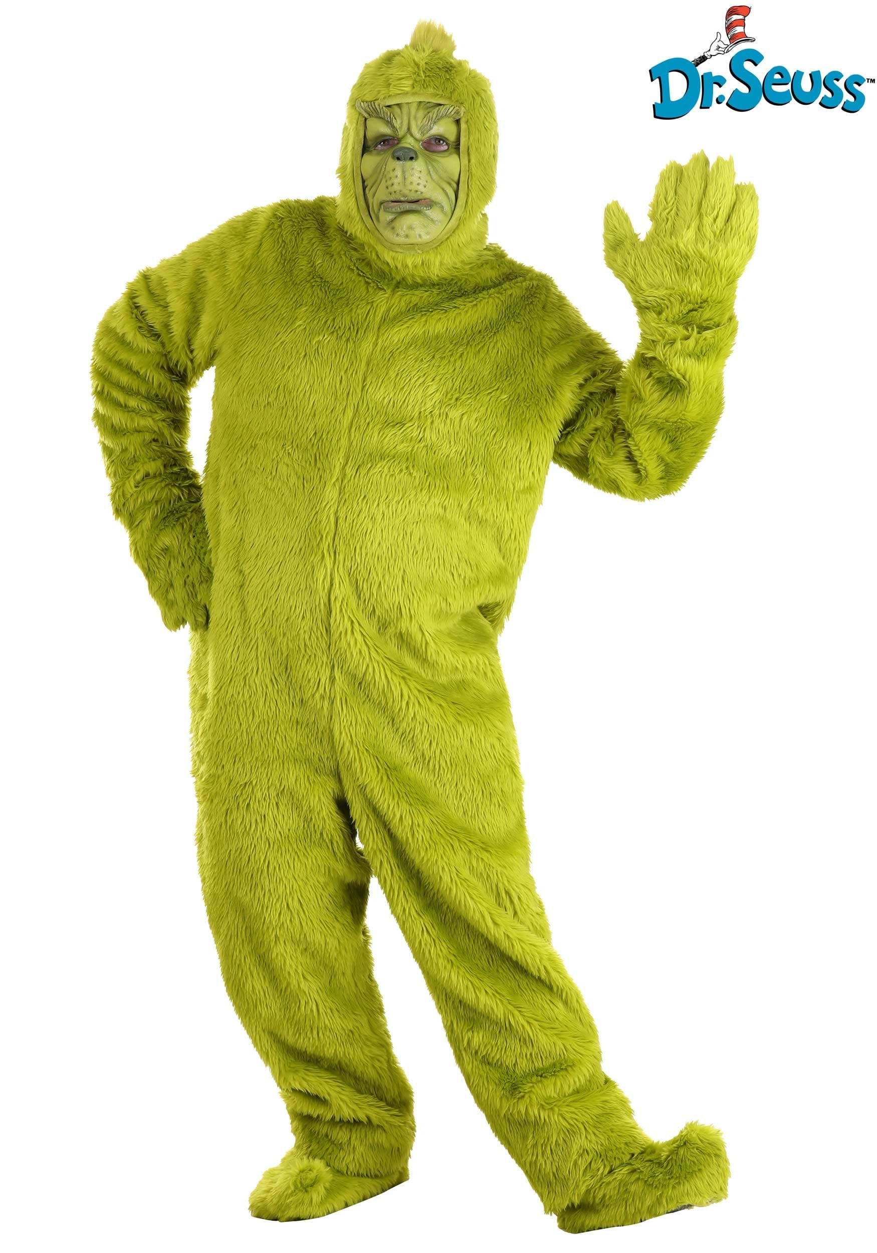 Dr. Seuss The Grinch Adult Plus Size Costume Set - Faux Fur Jumpsuit with Shoe Covers & Gloves (Officially Licensed) for Christmas Parties & Holiday Cosplay
