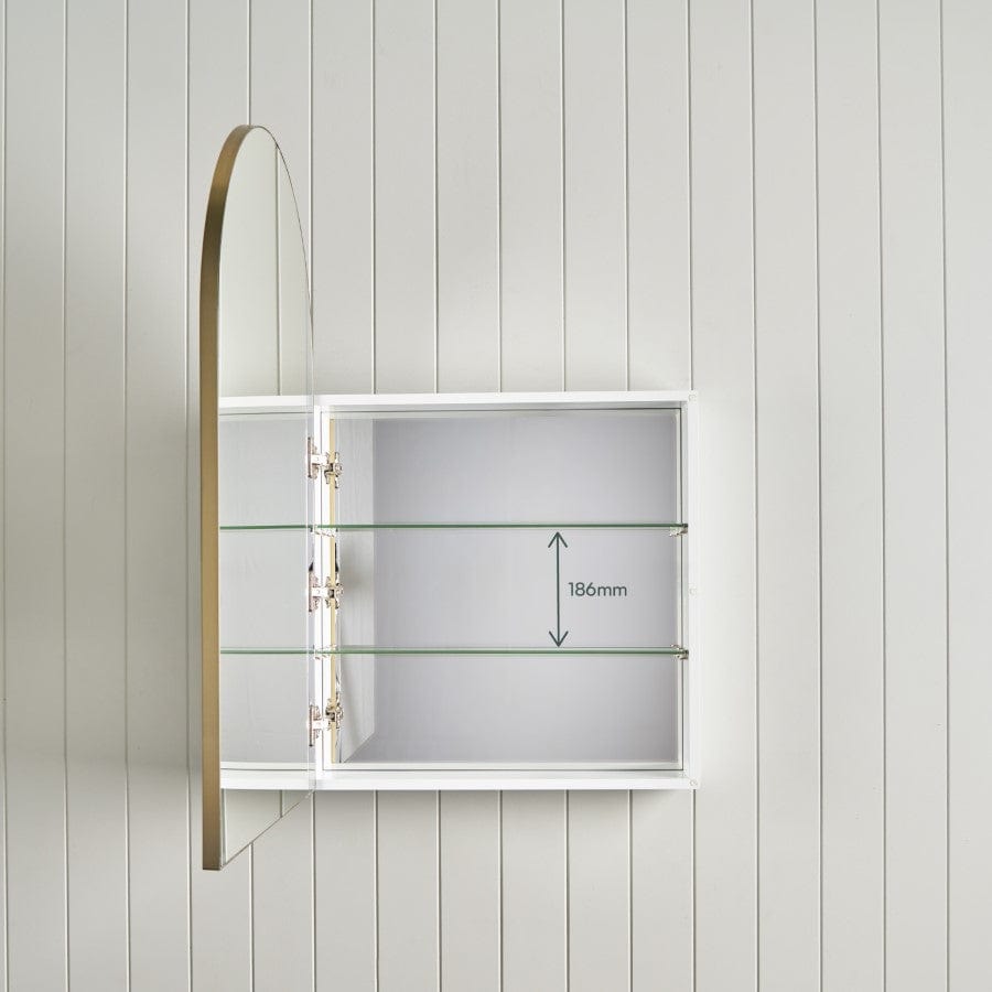 Brushed Brass Arch Mirror Cabinet - Elegant Bathroom Vanity with Storage for Modern Home Decor | Perfect for Bathroom, Bedroom, or Entryway Organization