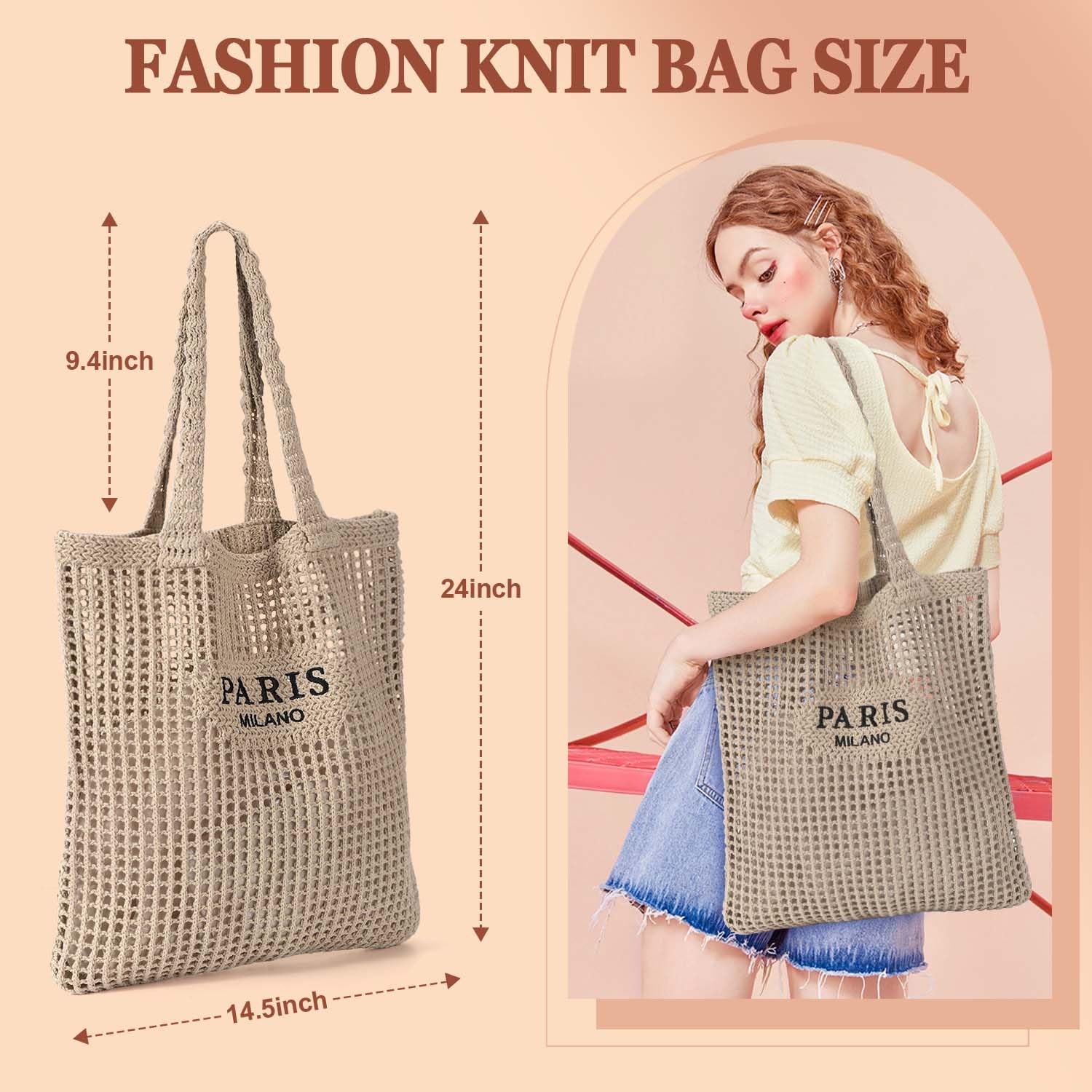 Stylish Ayieyill Crochet Tote Bag for Women - Breathable Mesh Beach Bag, Boho Knit Purse for Summer Vacation, Travel & Shopping - Perfect for Beach Outings, Picnics & Boho Fashion Accessories