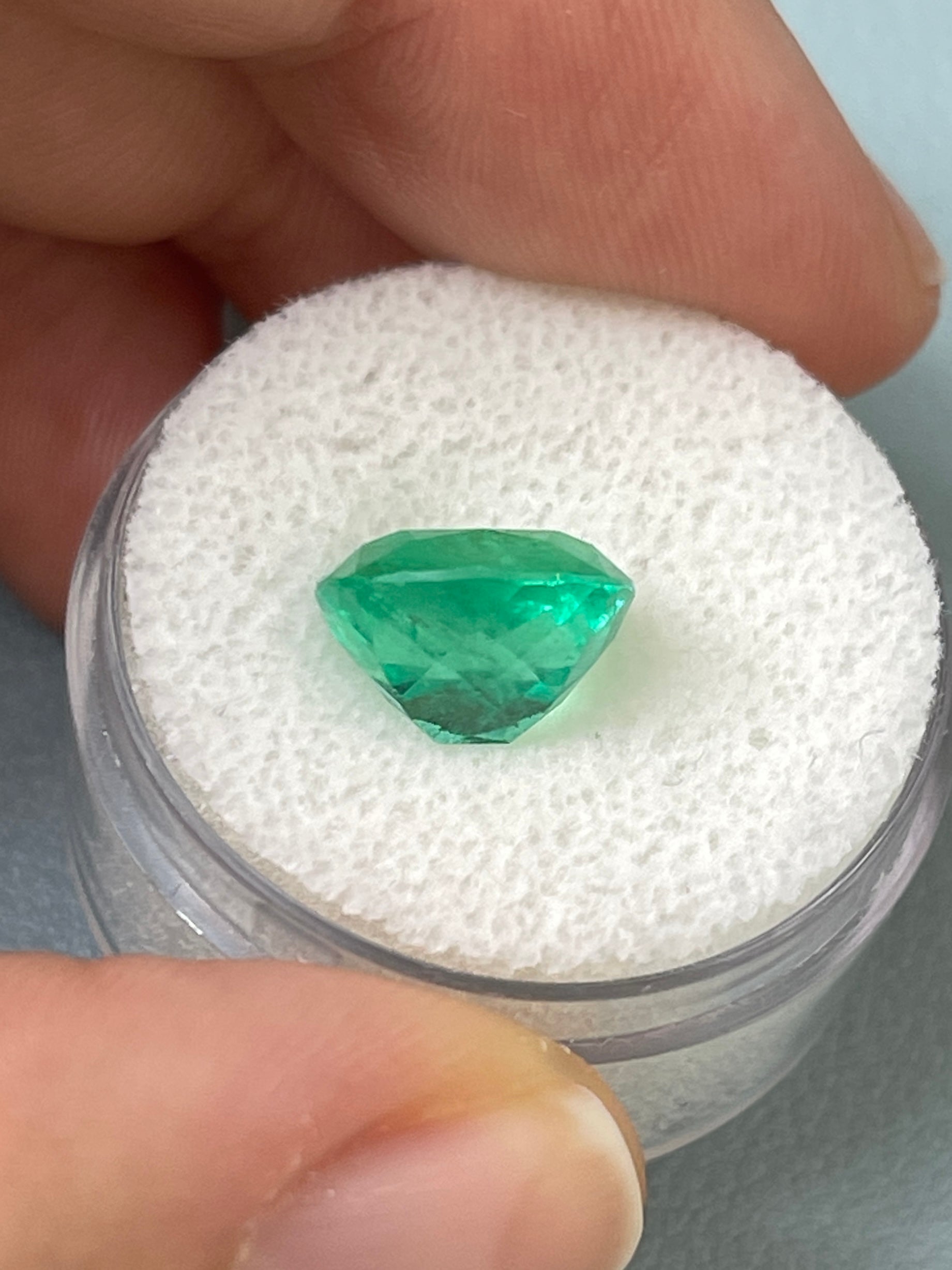 3.99 Carat Natural Colombian Emerald - 10.3x9.4mm Earthy Bluish Loose Gemstone, Cushion Cut for Jewelry Making & Engagement Rings