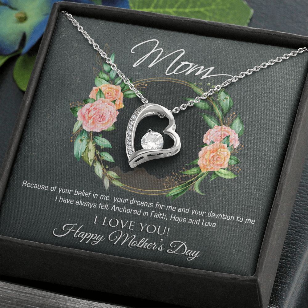 Mother's Day Gift - Sterling Silver Heart Necklace with Cubic Zirconia & Engraved Message - Perfect for Anniversary, Birthday & Valentine's Day