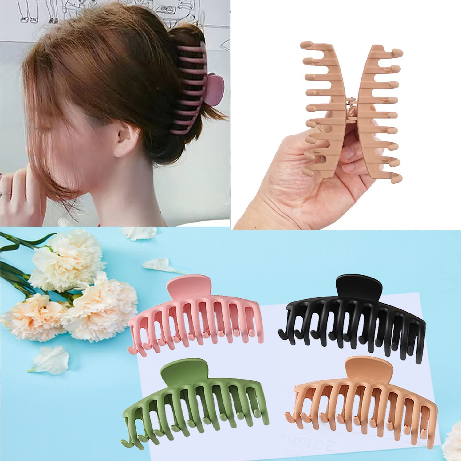 EPARTY Matte Hair Claw Clips for Women - Strong Hold Large Hair Clips for Thick Hair, Fashion Hair Accessories for Girls & Women - Perfect for Work, School, Parties & Everyday Styling (2-Pack)