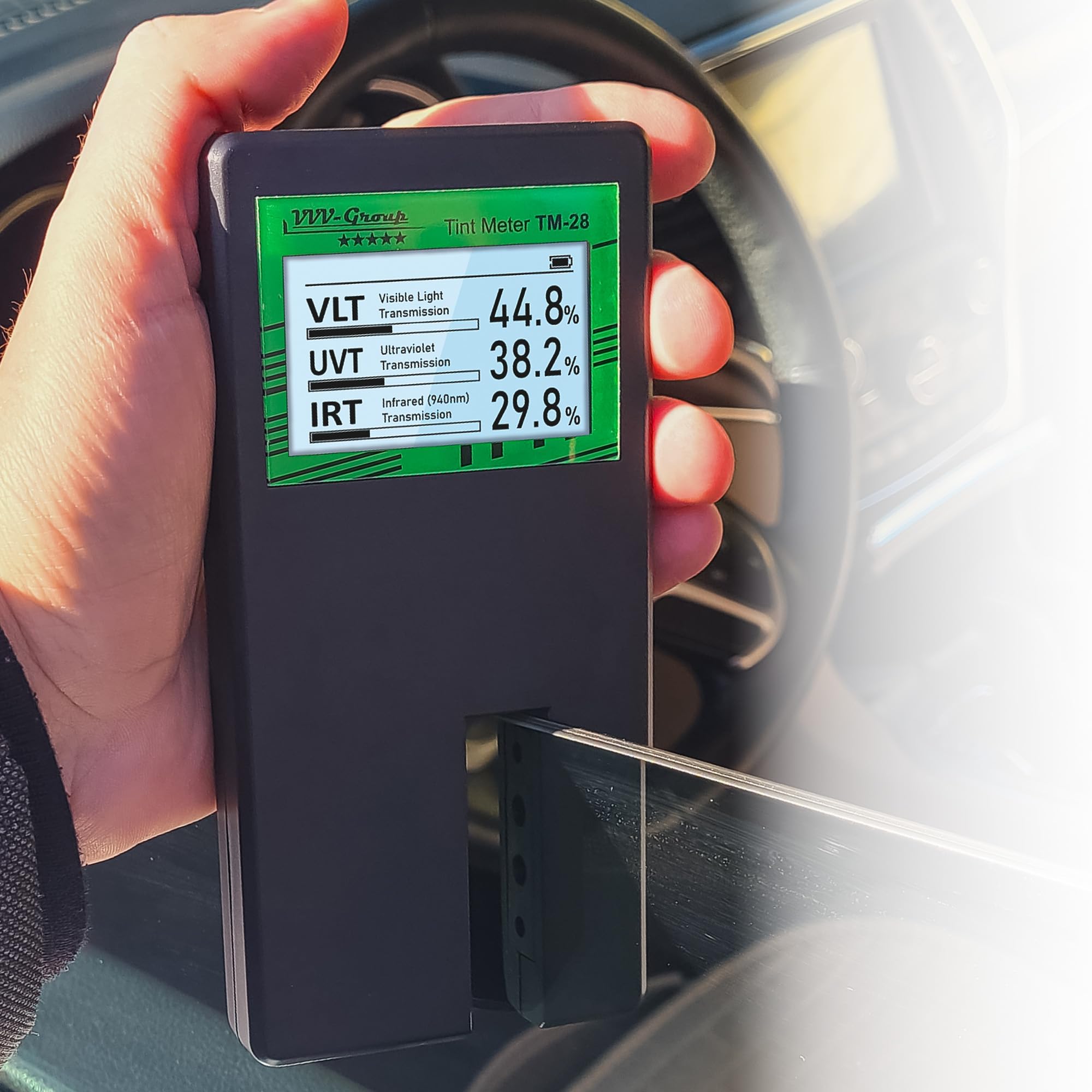 Digital Car Window Tint Meter TM-28 - Professional Auto Tint Tester for Light Transmission, UV/IR Protection Measurement with Auto Calibration & Rotatable Display | Perfect for Vehicle Inspection, Law Enforcement & DIY Car Tinting