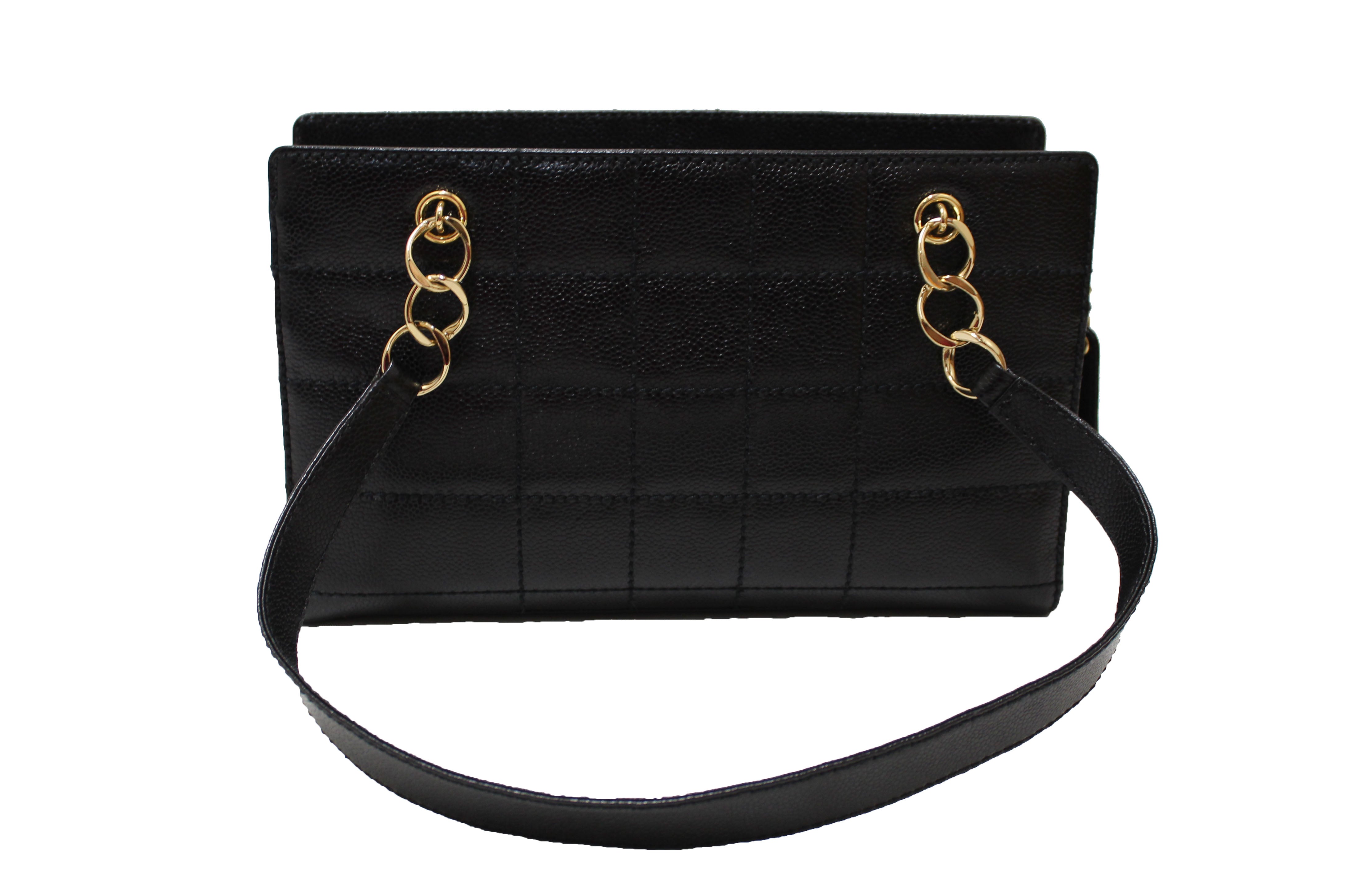 Authentic Chanel Black Square Stitch Caviar Leather Shoulder Tote Bag for Women - Luxury Designer Handbag Perfect for Work, Travel & Everyday Use