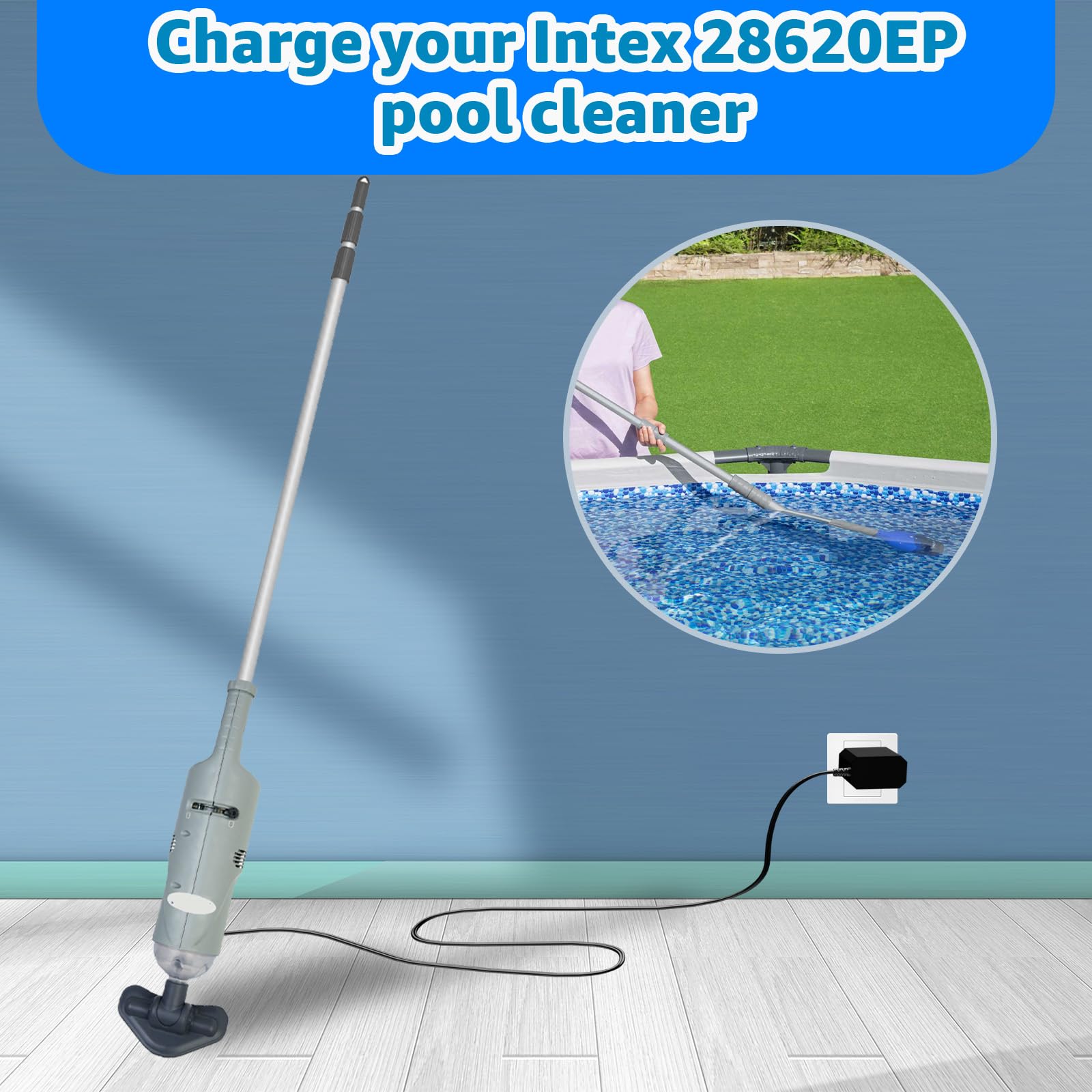 Intex 28620EP CL1704 Handheld Pool Vacuum Replacement Charger - 2 Prong AC Power Adapter for CL1704 Pool Cleaner | Perfect for In-Ground & Above Ground Pool Maintenance