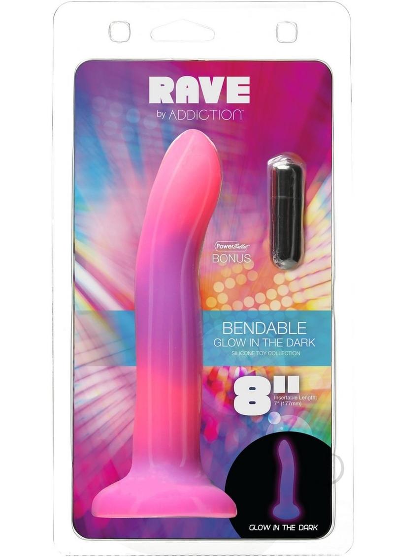 Glow in The Dark Silicone Dildo 8 Inch - Pink & Purple Rave Toy for Adults, Bachelorette Parties & Sensual Play
