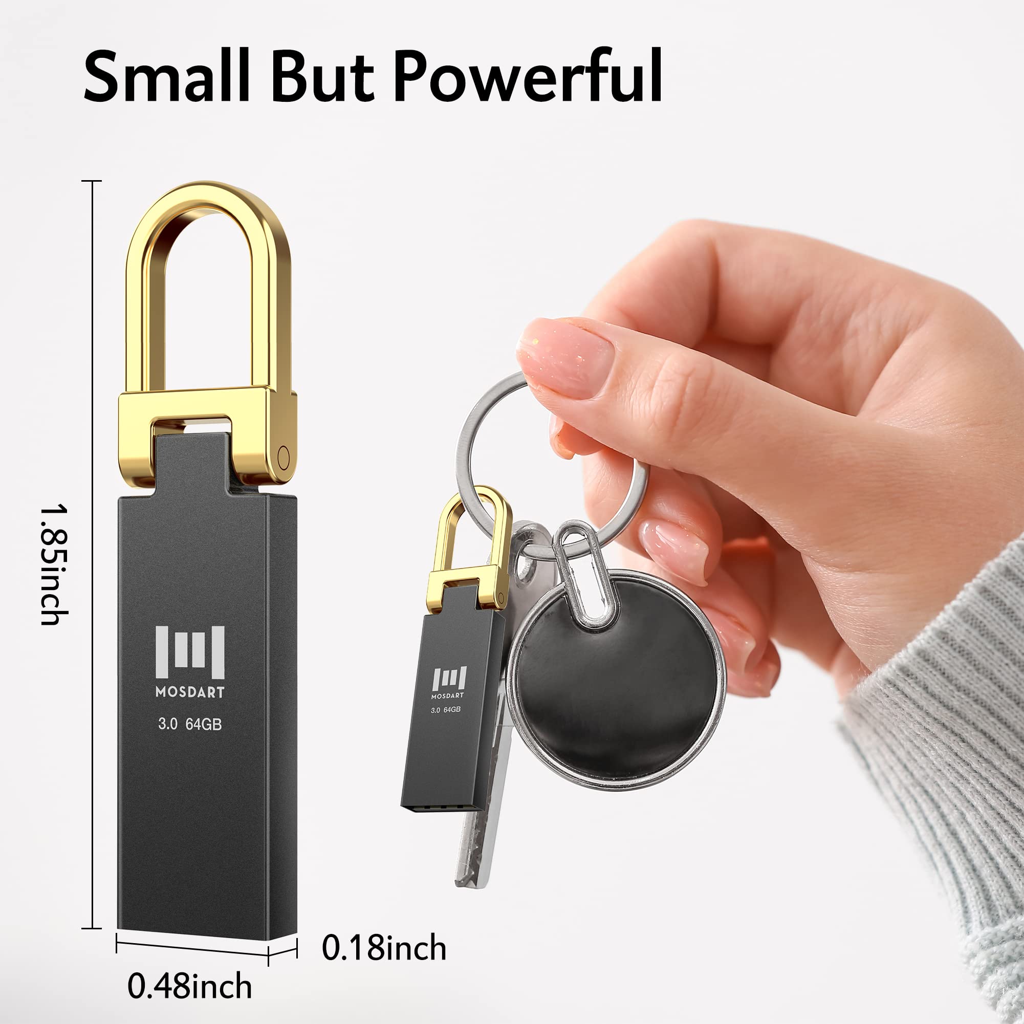 MOSDART 64GB Waterproof USB 3.0 Flash Drive - High Speed 90MB/s, Metal Keychain Memory Stick with exFAT Format - Perfect for System Backup, Data Storage, File Transfer (3-Pack, Black) - Ideal for Office, School, Travel & Outdoor Use
