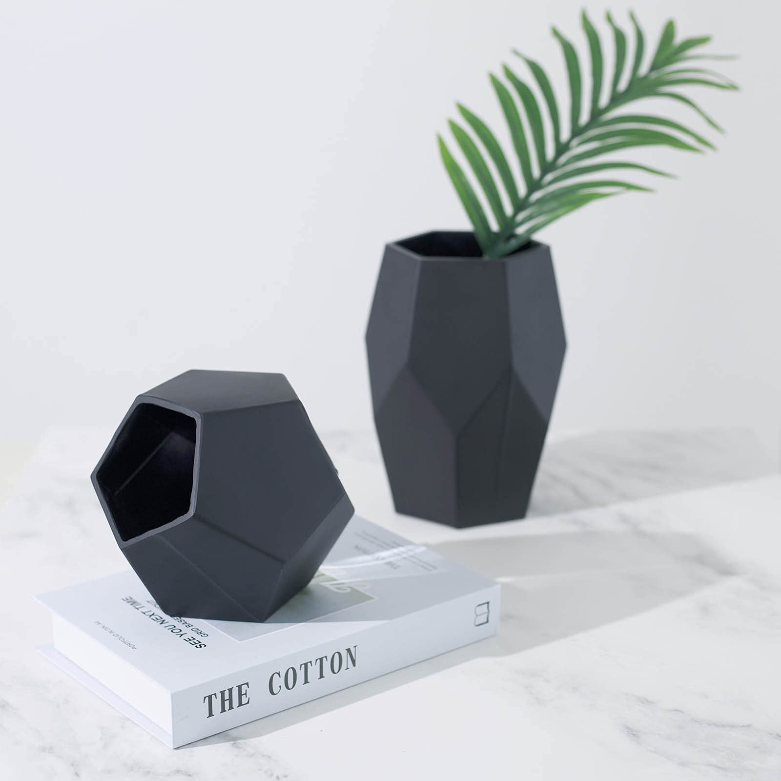 2 Pack Modern Glass Flower Vases - Geometric Art Decor for Home, Living Room, Kitchen, Wedding & Office Centerpiece - Perfect for Displaying Fresh Flowers, Candles or as Elegant Table Decor